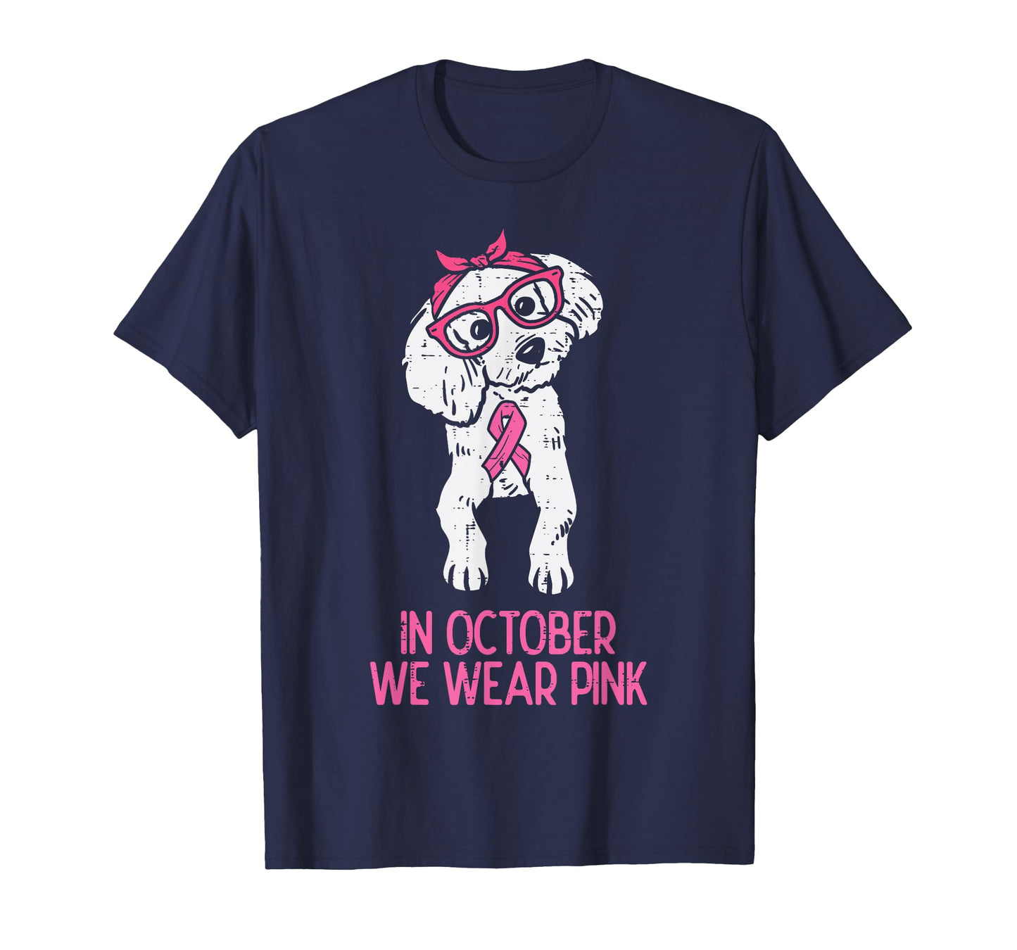 In October We Wear Pink Poodle Dog Breast Cancer Awareness T-Shirt