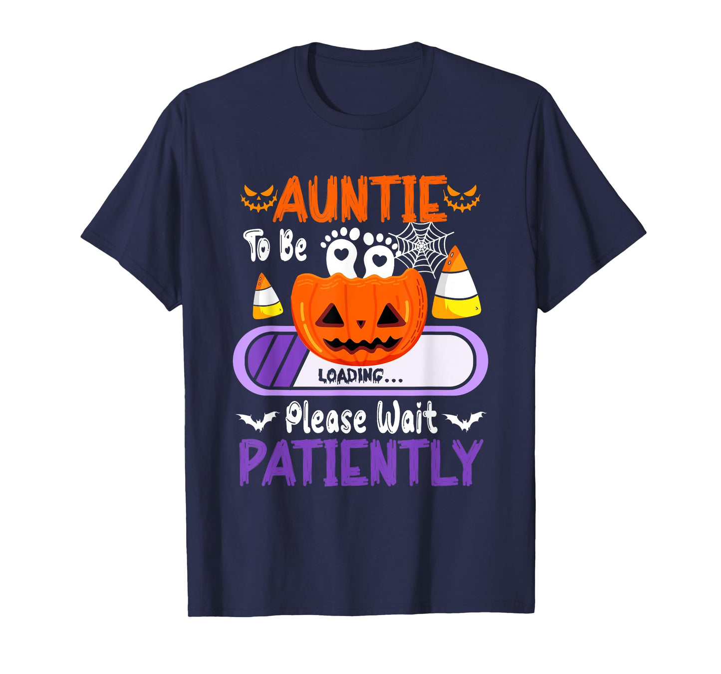 Auntie to Be Loading Halloween Pumpkin Expecting New Baby T-Shirt