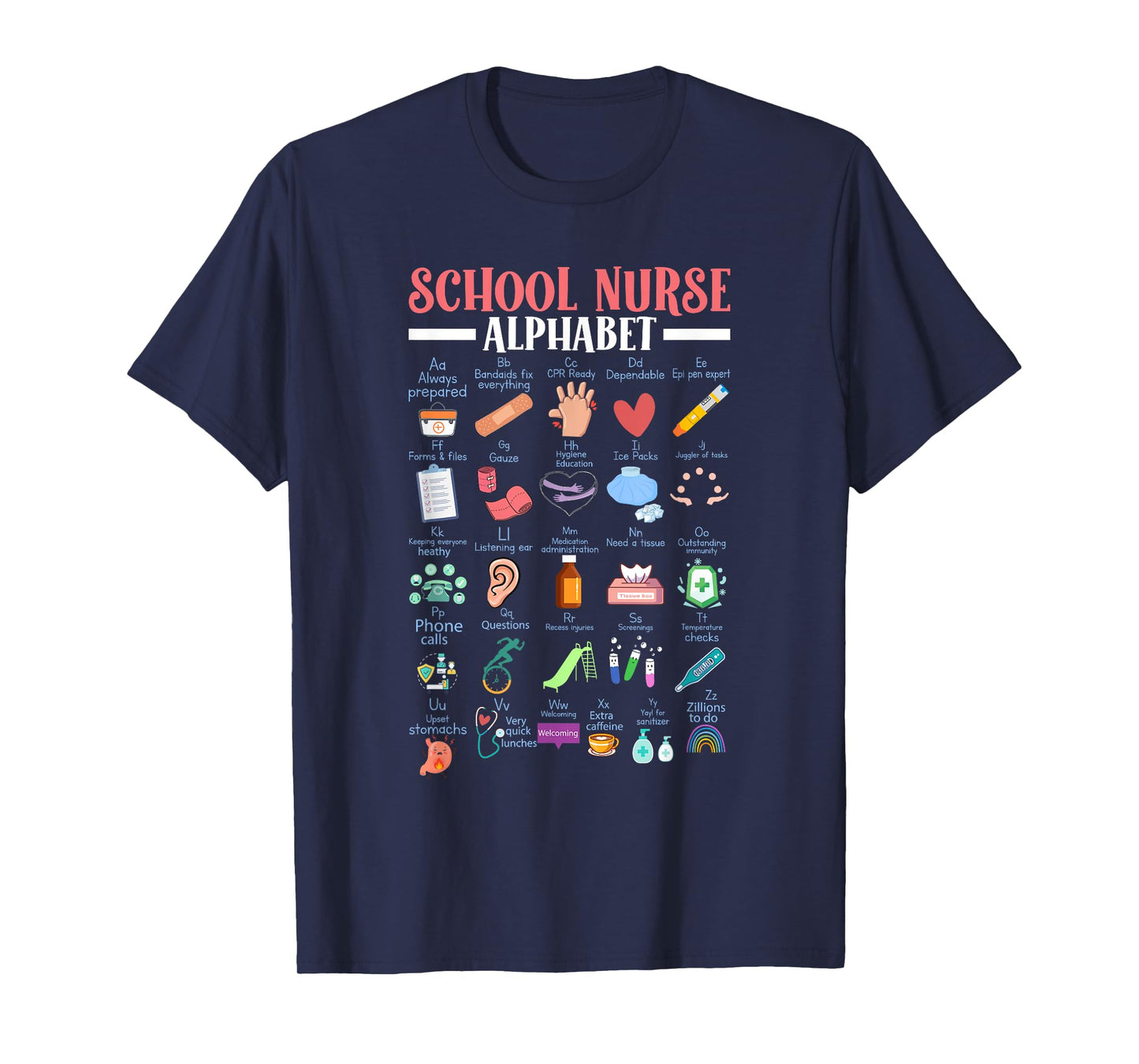 ABC School Nurse Alphabet Student Teacher Health Worker T-Shirt