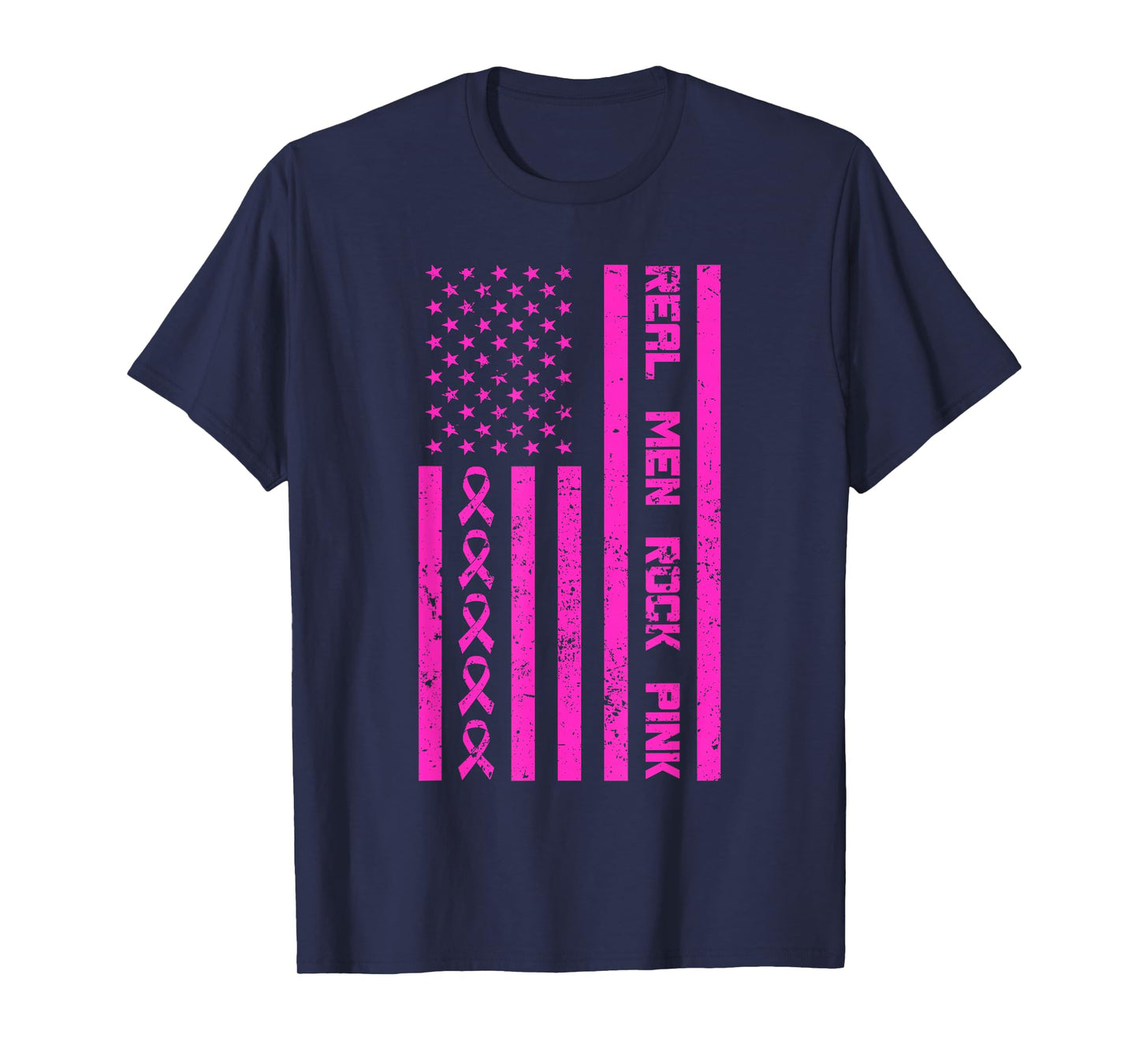 Real Men Rock Pink Ribbon Breast Cancer Awareness America T-Shirt
