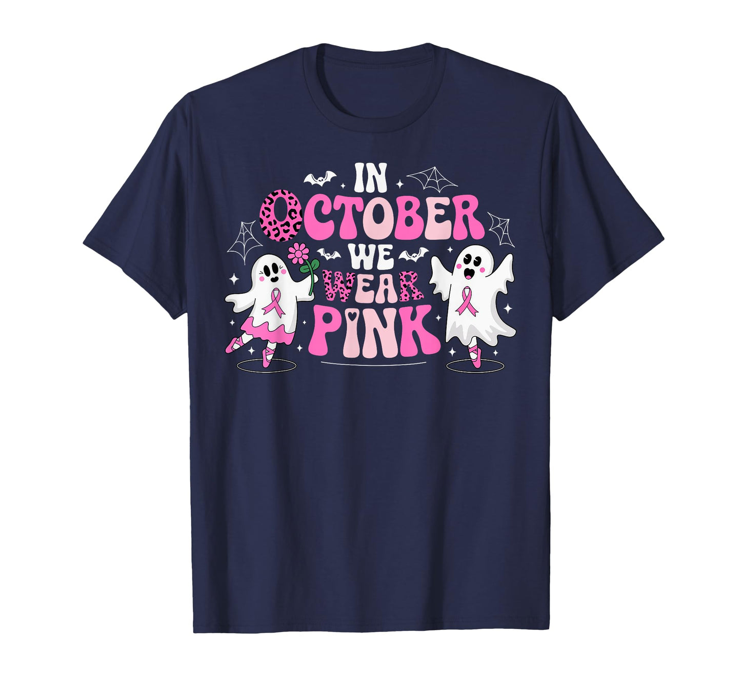 In October We Wear Pink Ballet Ghost Teacher Breast Cancer T-Shirt