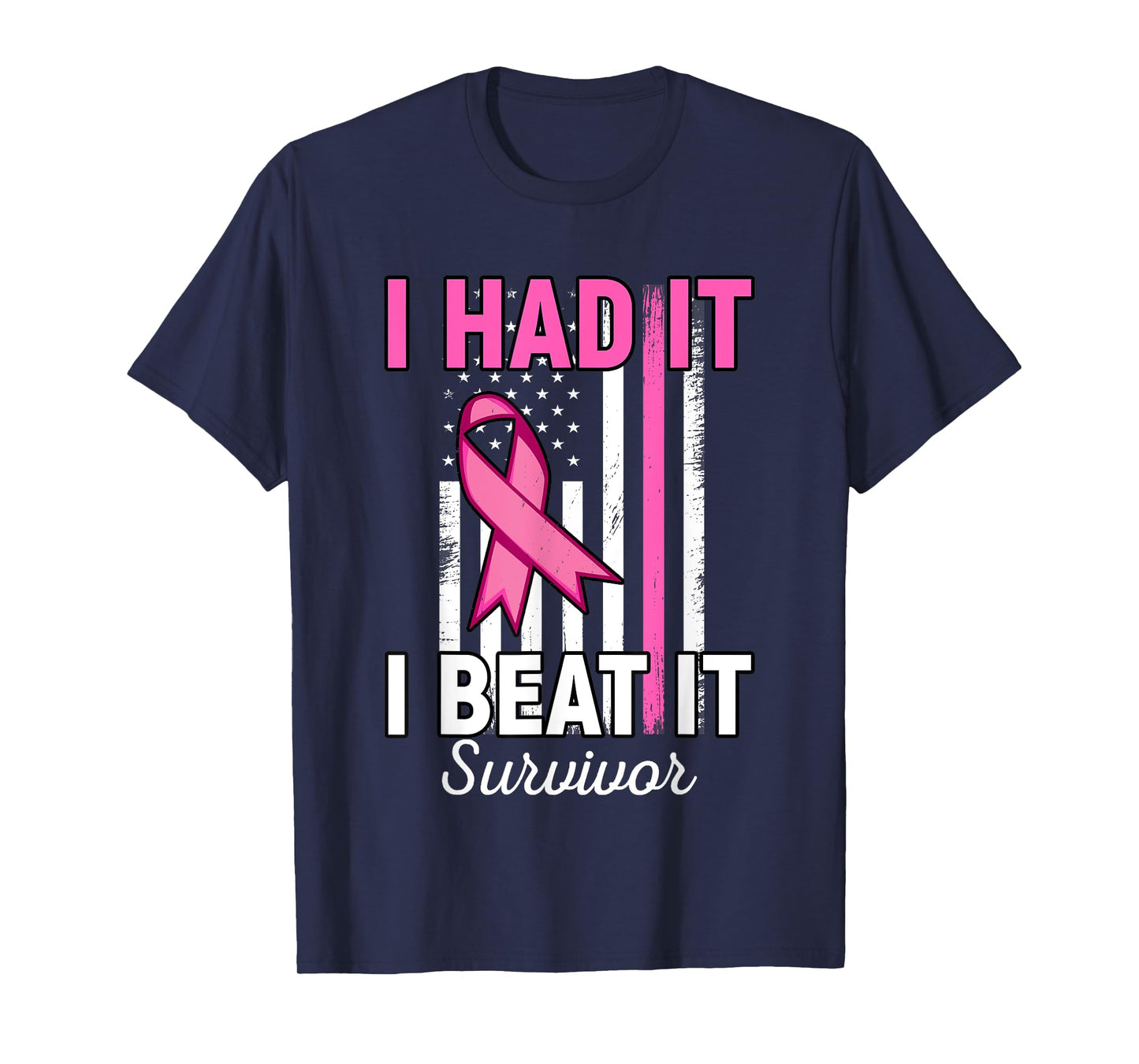 Breast Cancer I Had It I Beat It Survivor Pink American Flag T-Shirt
