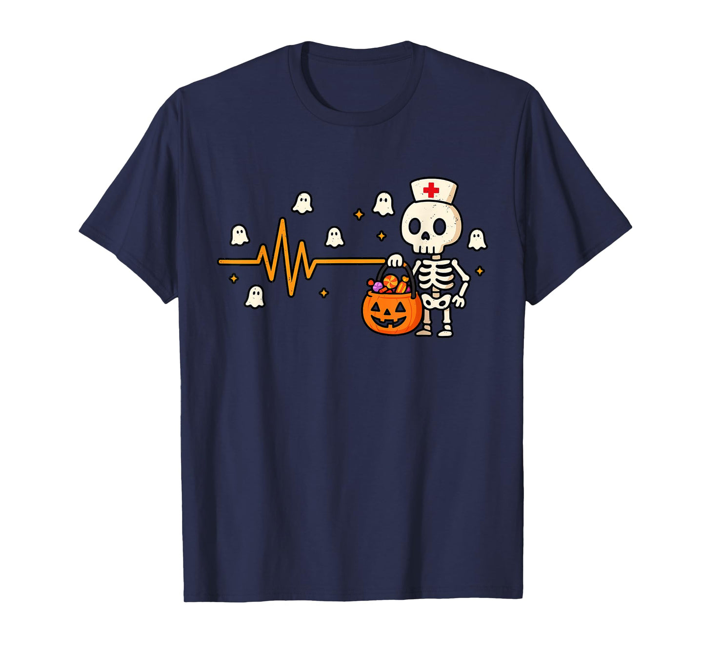 Skeleton Nurse Halloween Pumpkin Ghost RN Nursing Student T-Shirt