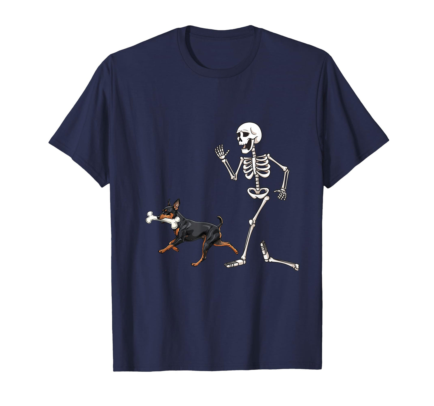 Funny Halloween Miniature Pinscher and Skeleton T-Shirt