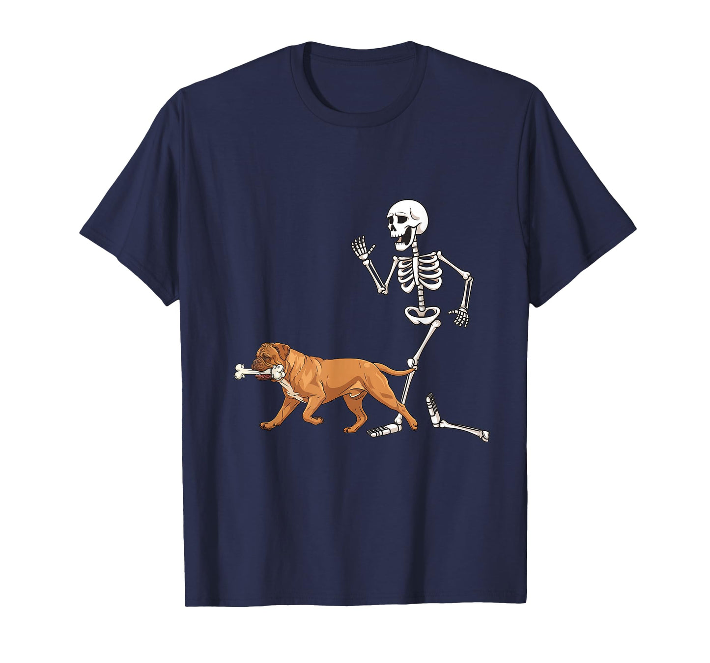 Funny Halloween Dogue de Bordeaux and Skeleton T-Shirt