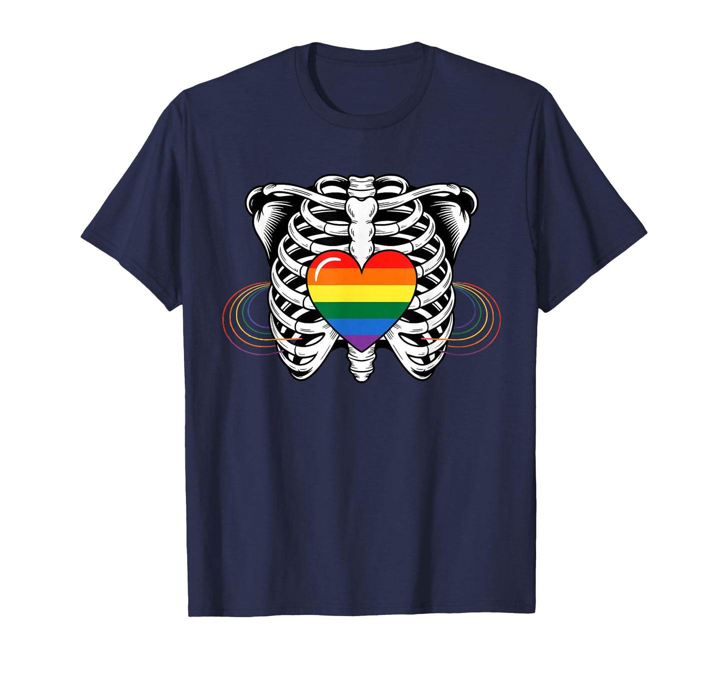 Skeleton Xray Ribs Halloween Heart LGBTQ Gay Pride Ally T-Shirt