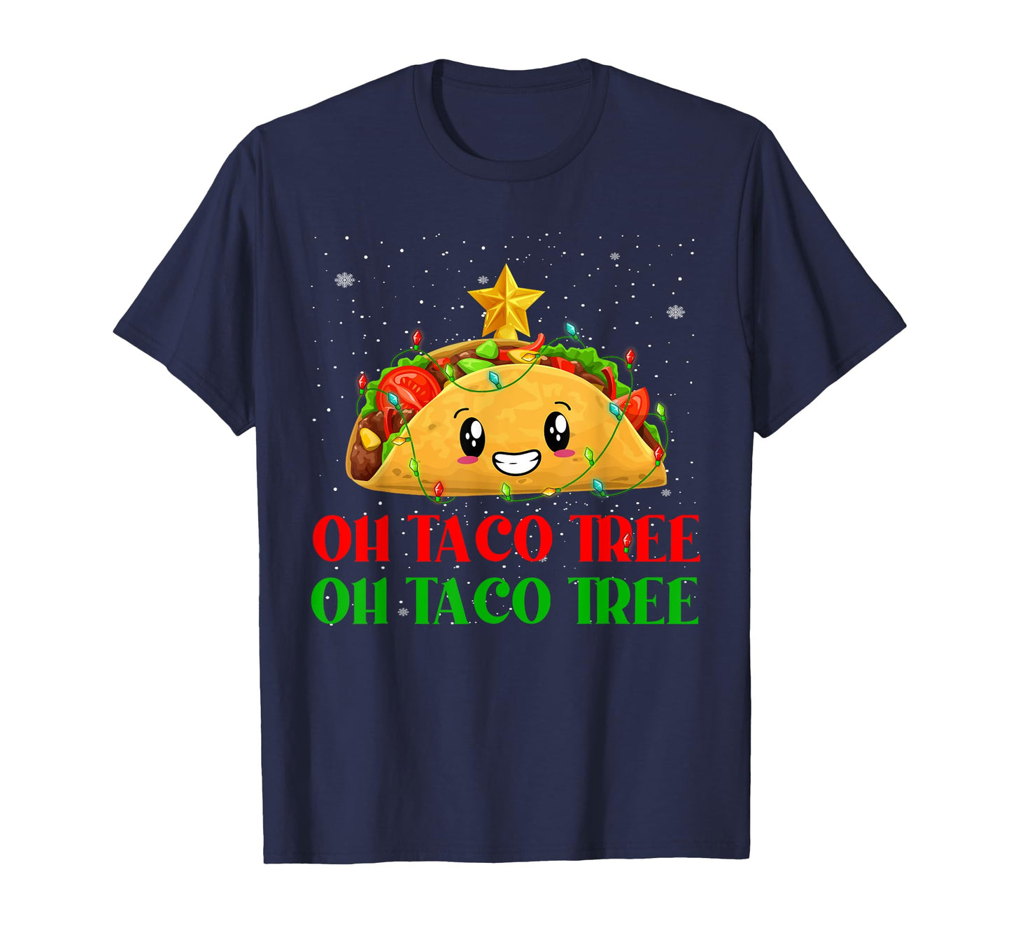 Funny Oh Taco Tree Mexican Tacos Christmas Tree Lights Xmas T-Shirt