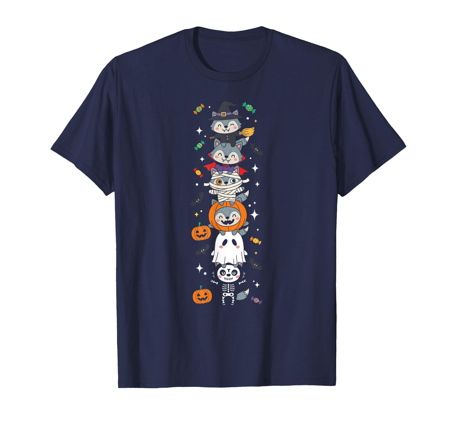 Funny Wolf Witch Vampire Ghost Halloween Kids Mens Womens T-Shirt