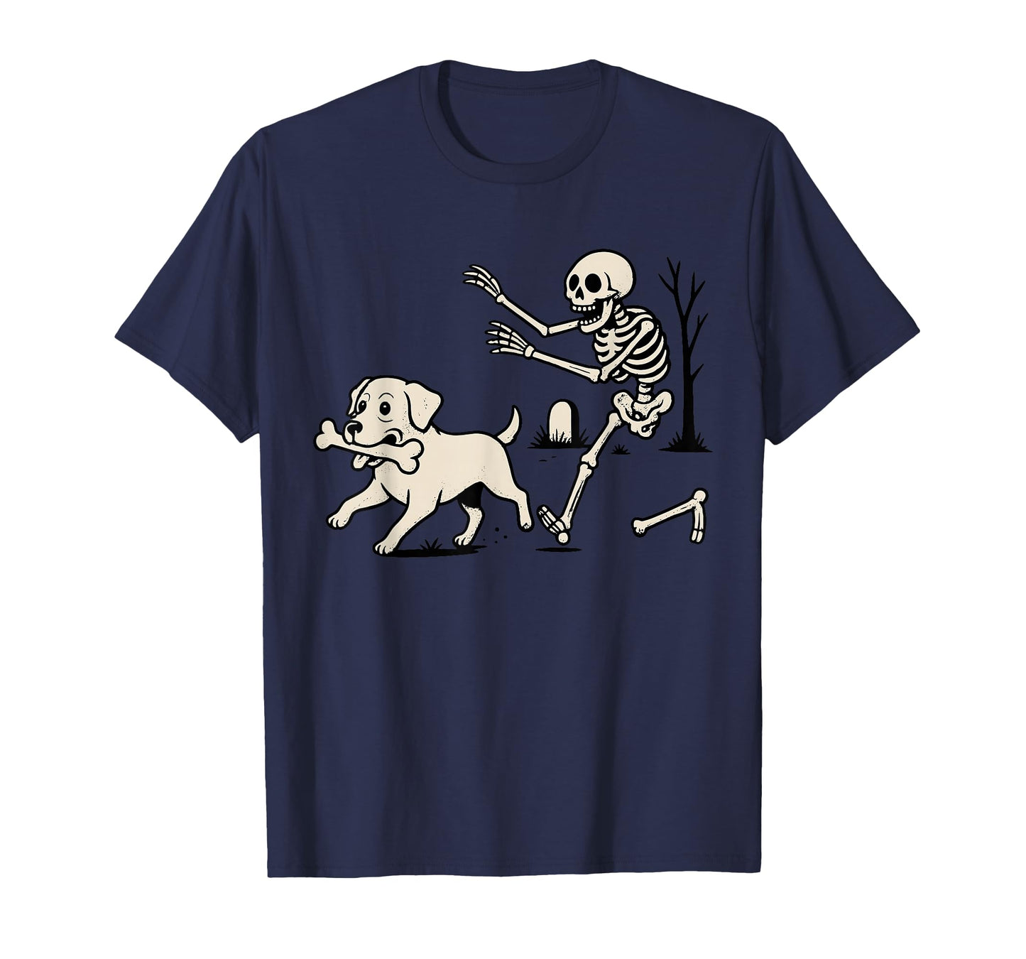 Skeleton Chasing Labrador Dog Halloween Spooky Dog Lover T-Shirt
