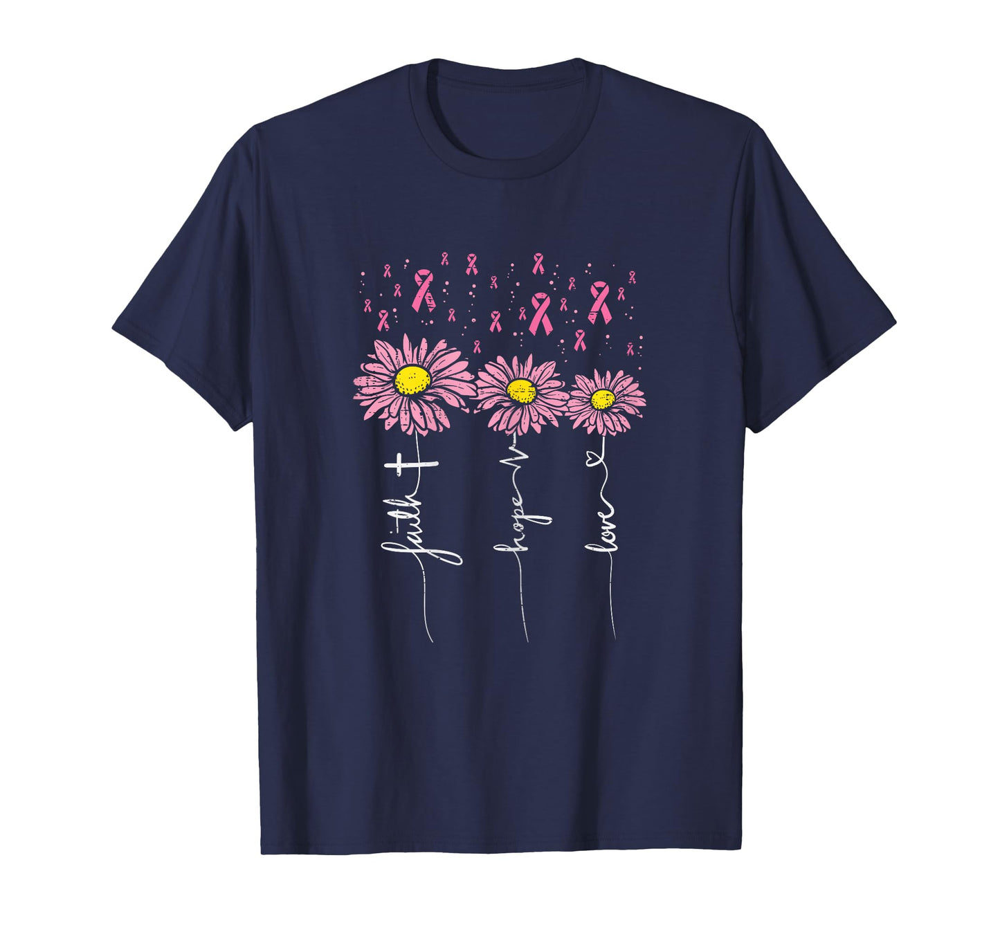 Faith Hope Love Flowers Breast Cancer Awareness Support Gift T-Shirt