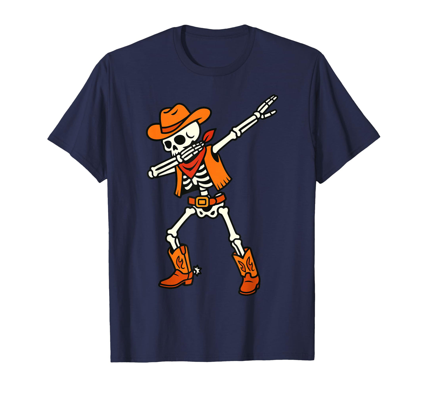 Skeleton Cowboy Dabbing Funny Western Halloween T-Shirt