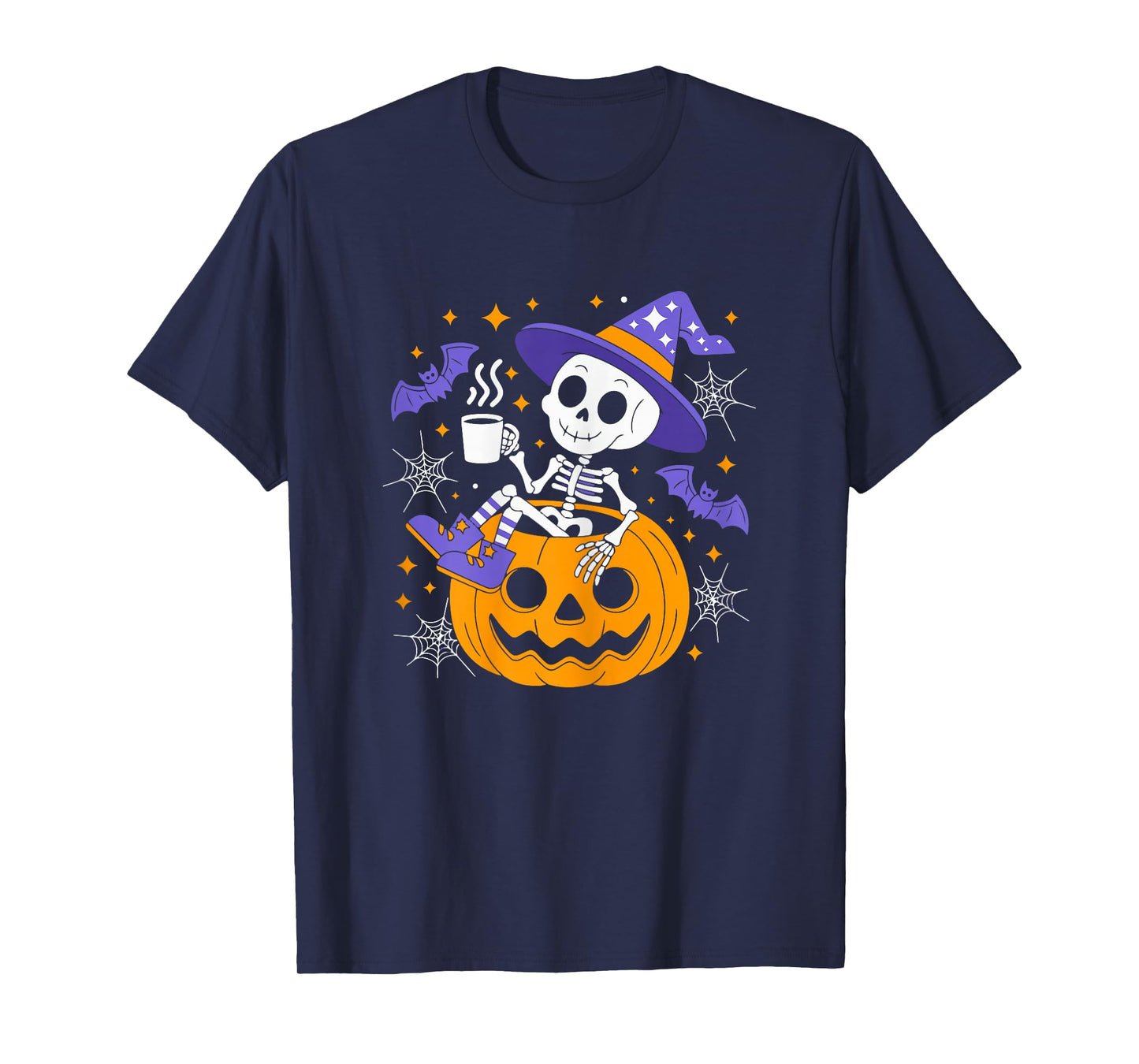 Cute Skeleton with Coffee Halloween Outfit for Women T-Shirt