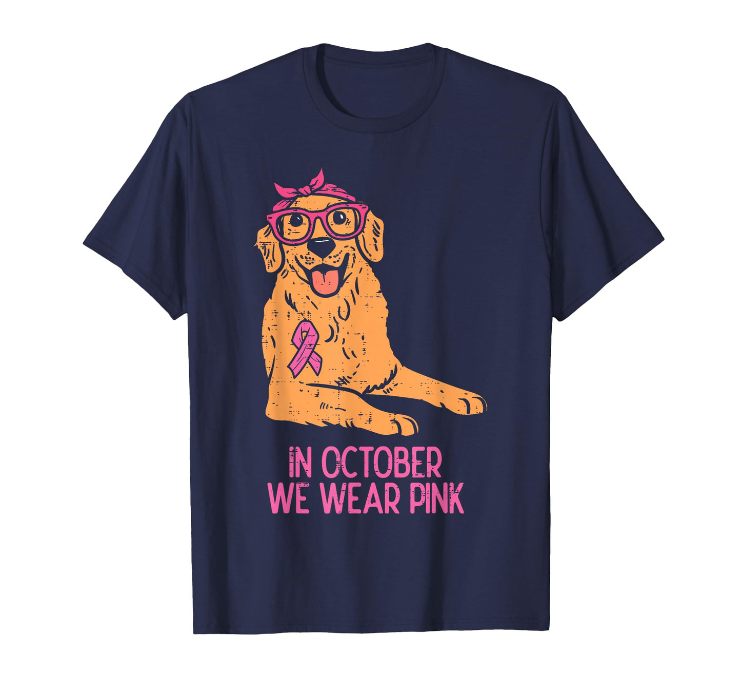 October We Wear Pink Golden Retriever Breast Cancer Dog T-Shirt
