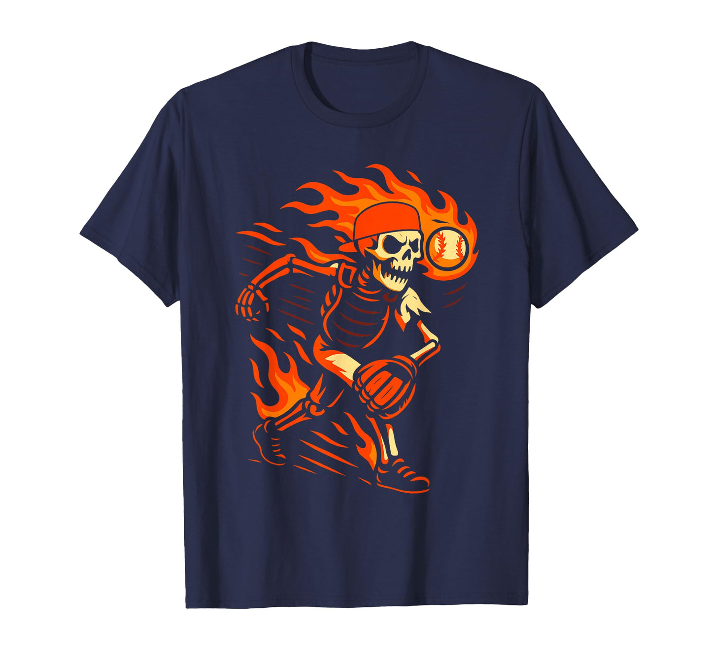 Halloween Flaming Skeleton Baseball Pitcher Graphic T-Shirt