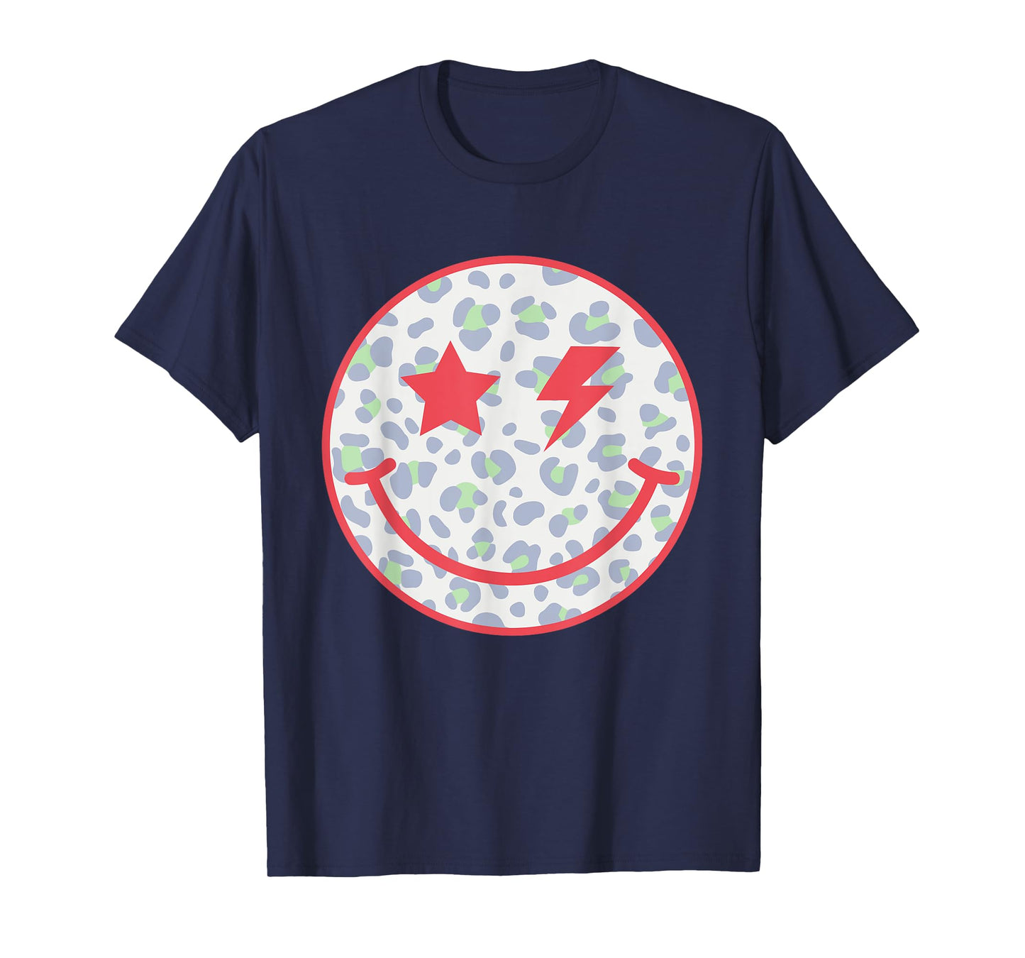 Retro Happy Face Leopard Checkered Pattern Smile Face Trendy T-Shirt