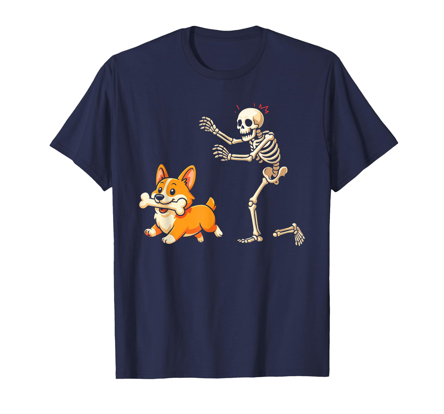 Halloween Dog Funny Skeleton Chasing Corgi Dog T-Shirt
