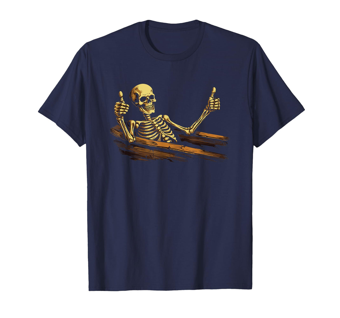 Thumbs Up Skeleton Coffin Rising - Funny Graveyard Halloween T-Shirt