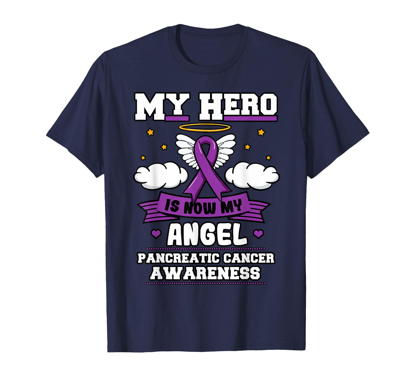 My Hero Is Now My Angel Pancreatic Cancer Purple Supporters T-Shirt