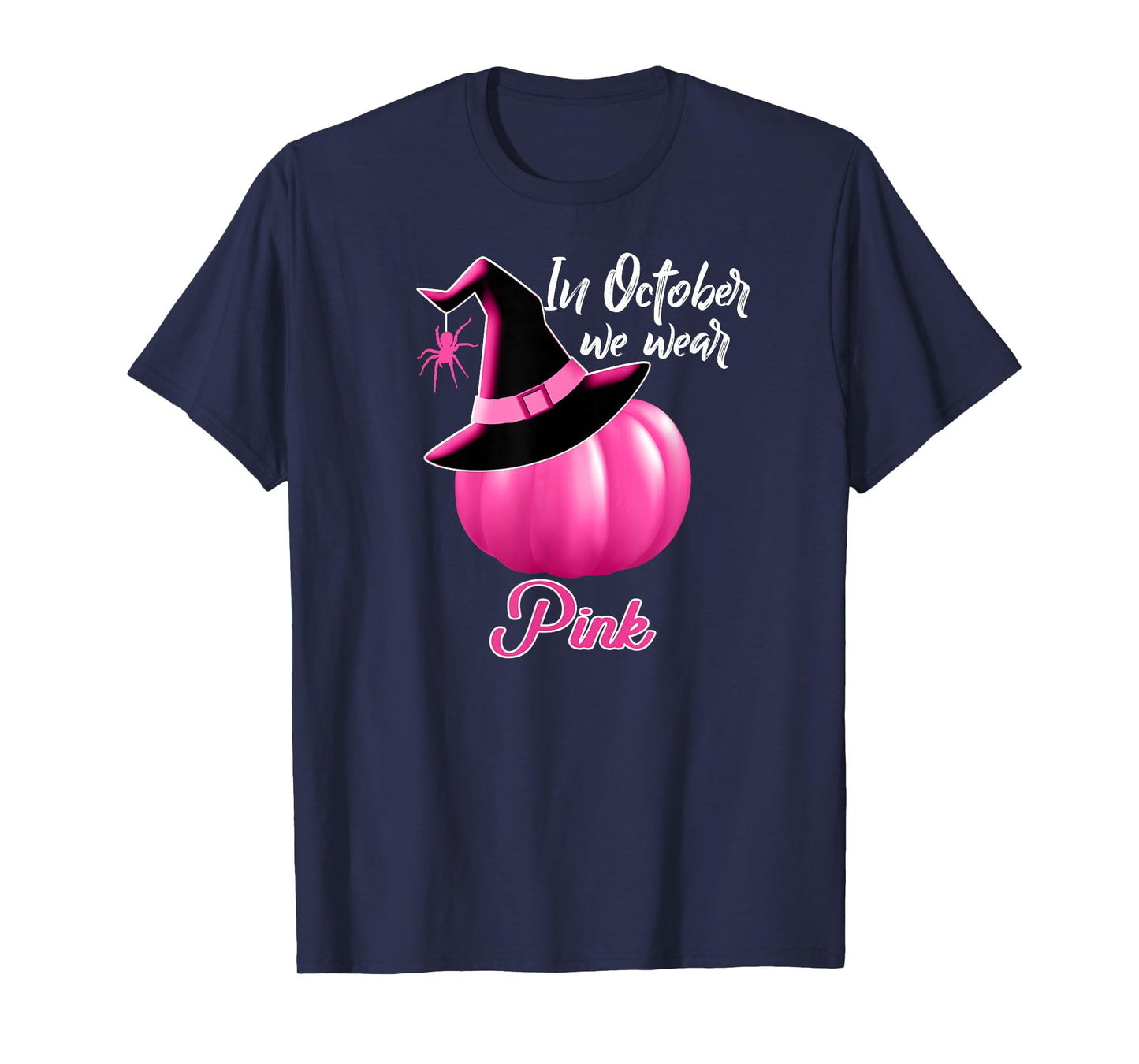 In October We Wear Pink Breast Cancer Pumpkin Witch T-Shirt