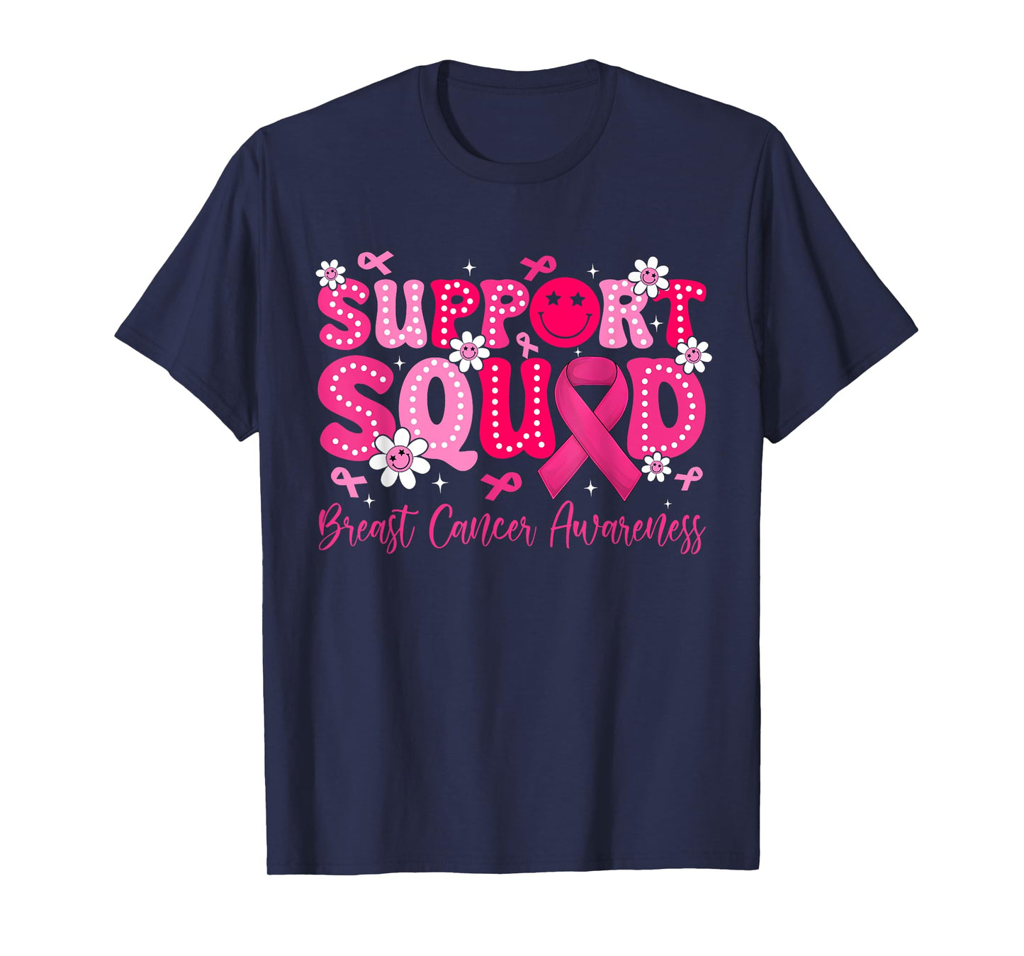 Retro Groovy Support Squad Breast Cancer Awareness Month T-Shirt
