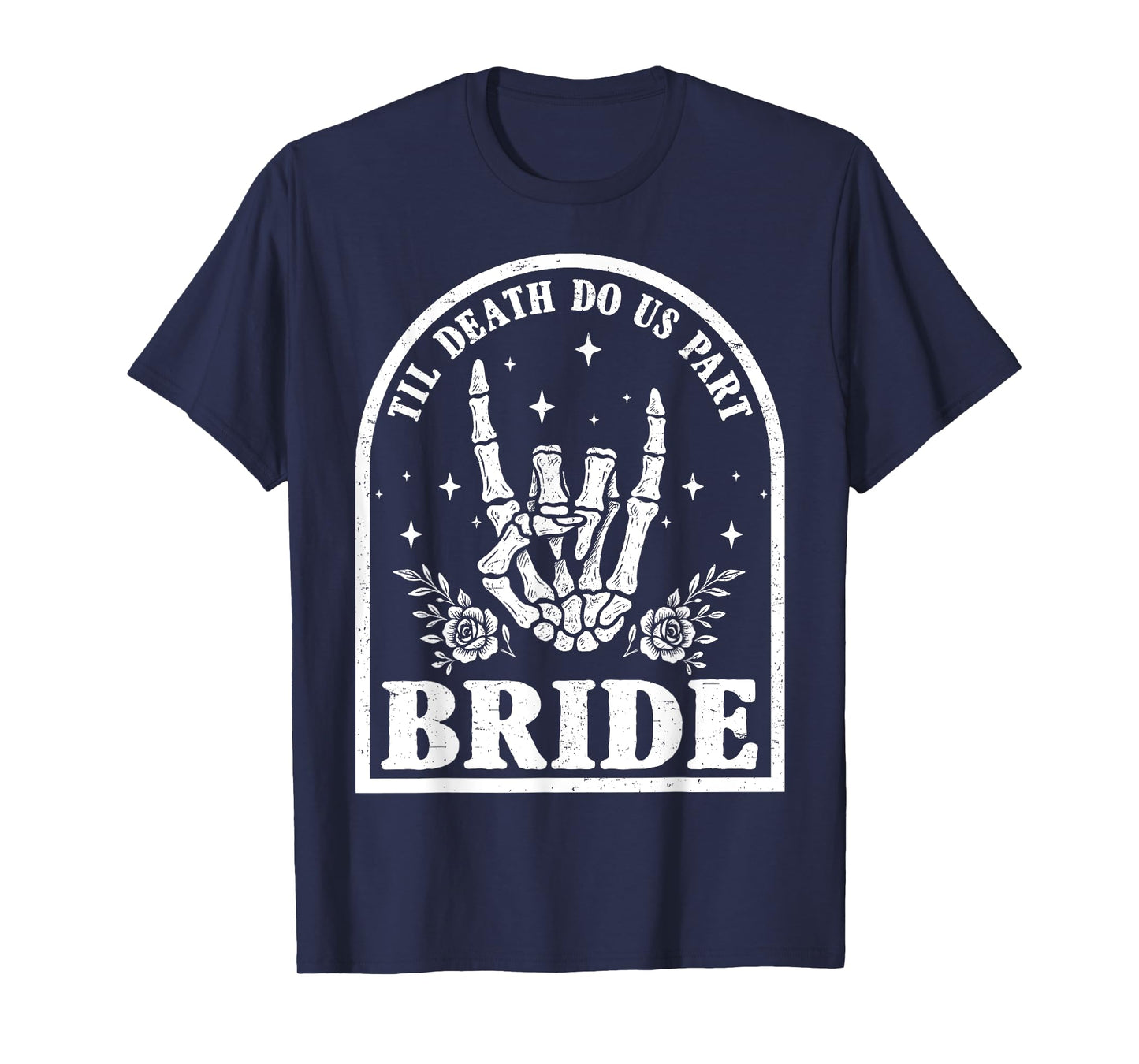 Groom Bride Skeleton Rock Hand Couples Wedding Halloween Tee T-Shirt