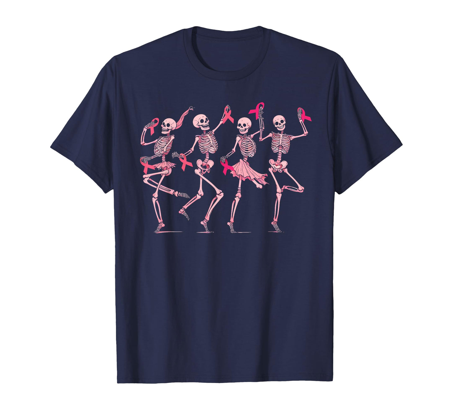 Skeleton Dancing Pink Ribbon Breast Cancer Awareness Support T-Shirt