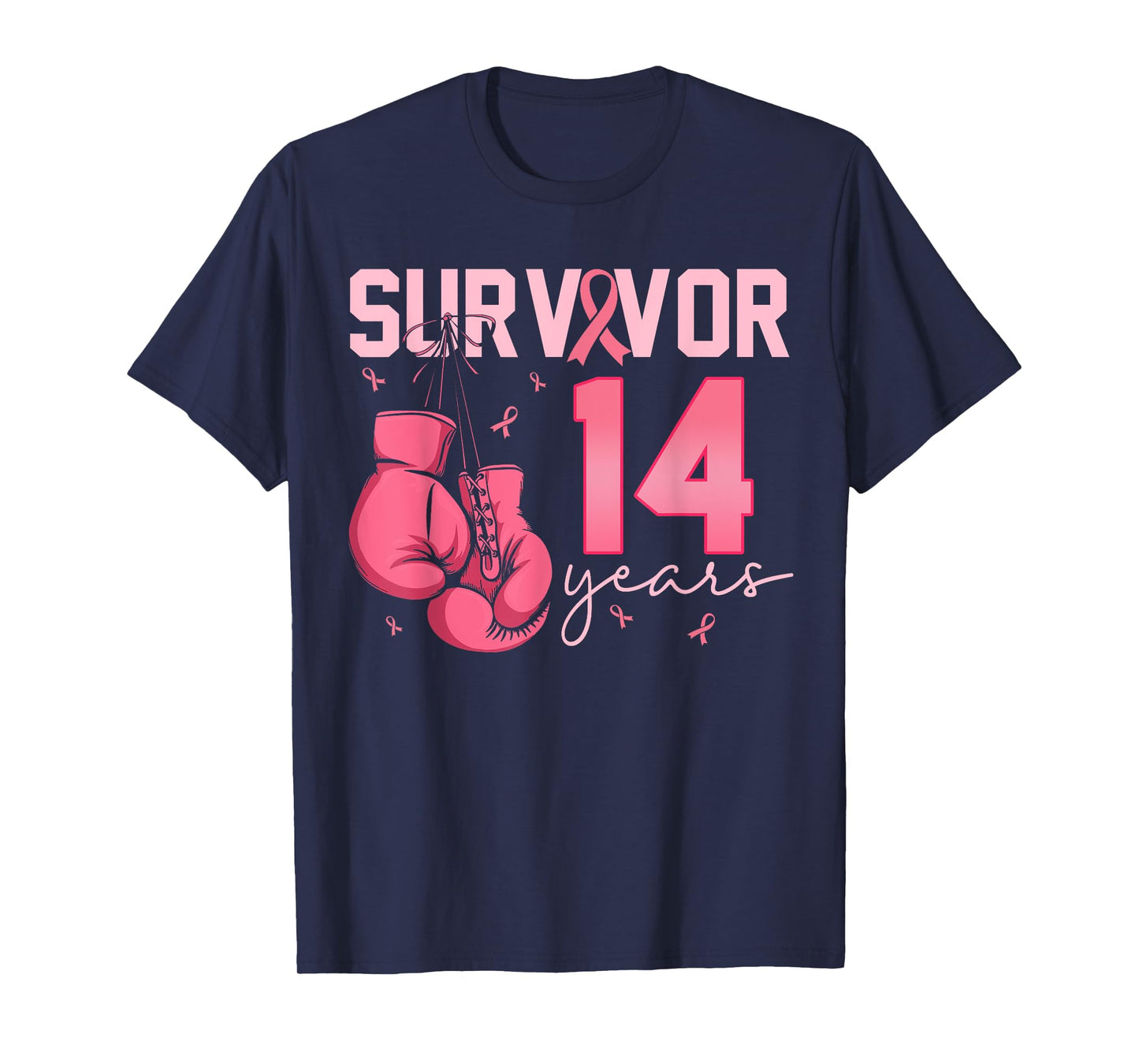 Breast Cancer Survivor 14 Years Pink Ribbon Boxing Gloves T-Shirt