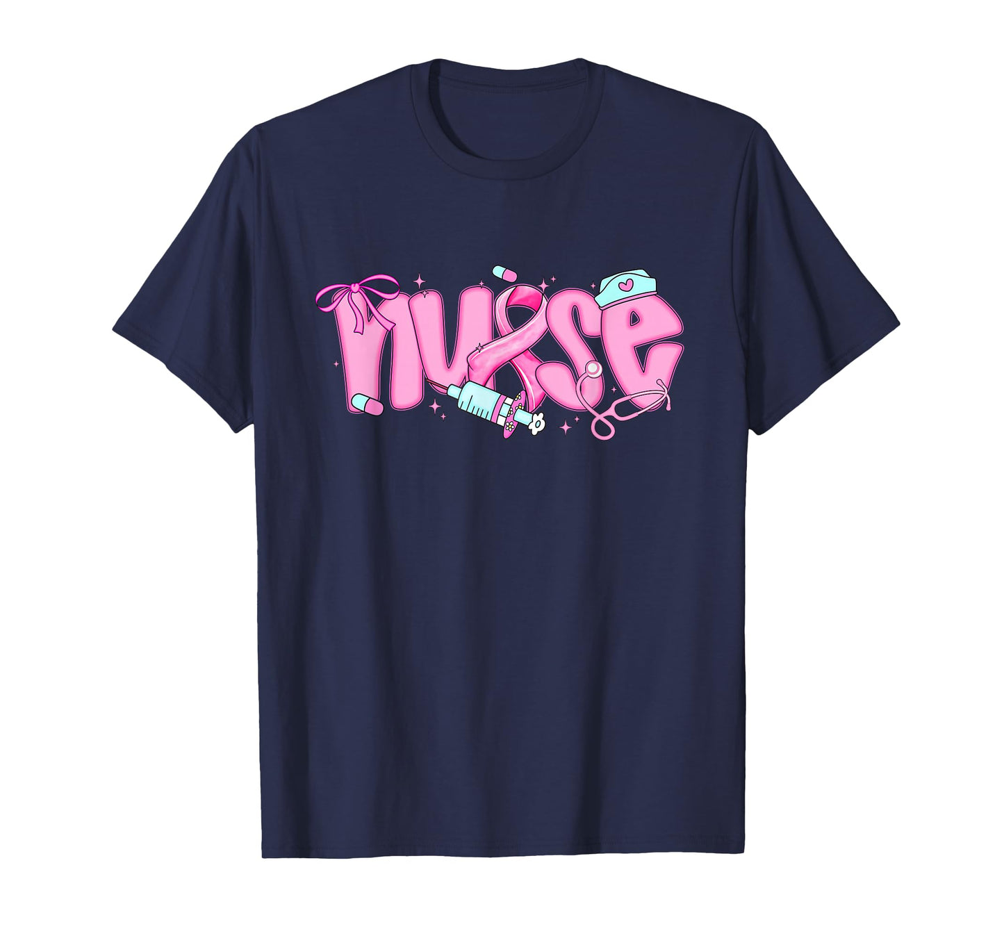 Nurse Breast Cancer Awareness Shirt Pink Ribbon Womens T-Shirt
