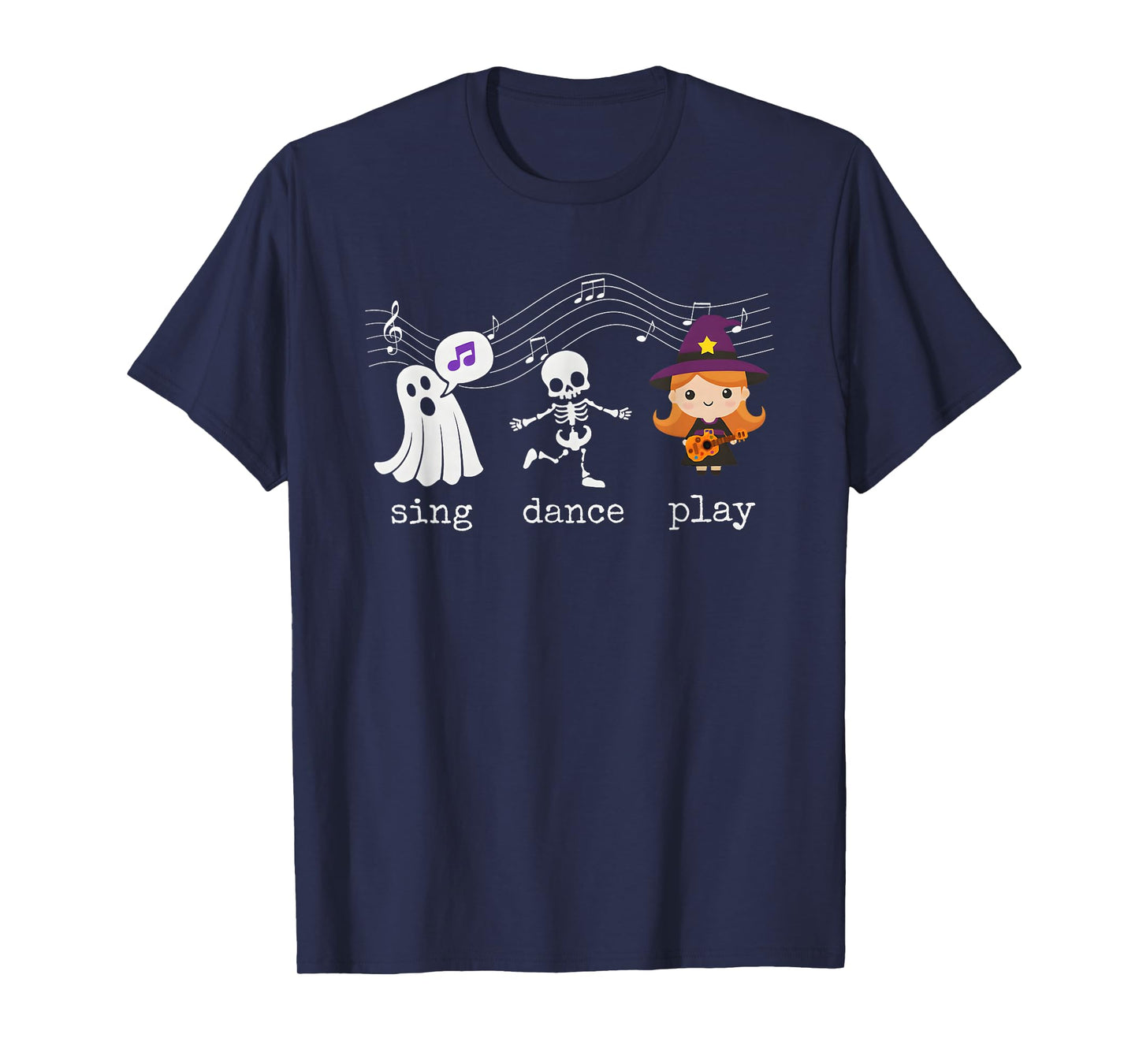 Cute Ghost Skeleton Witch Sing Dance Play Music Halloween T-Shirt