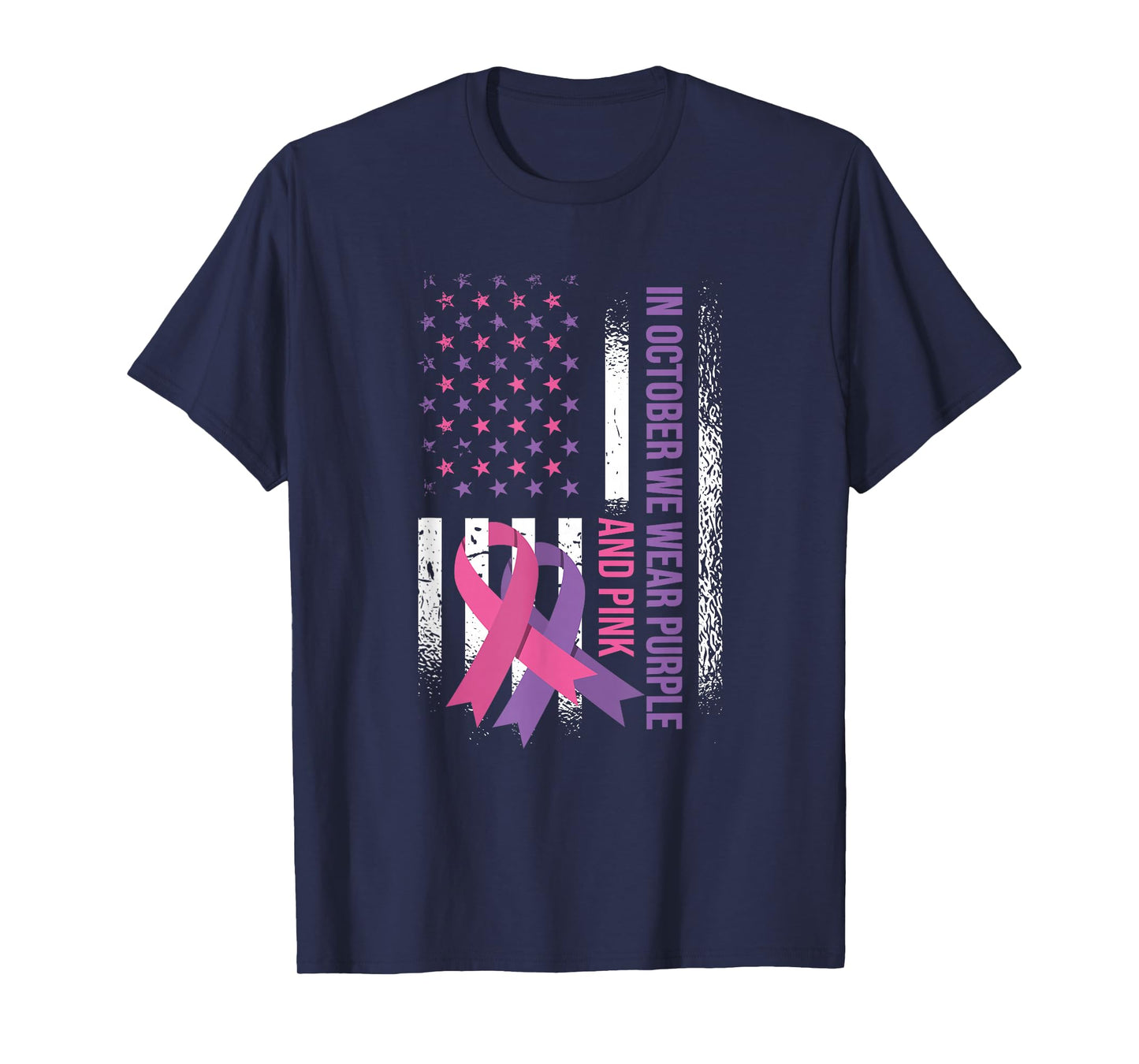 American Flag Breast Cancer and Domestic Violence Awareness T-Shirt