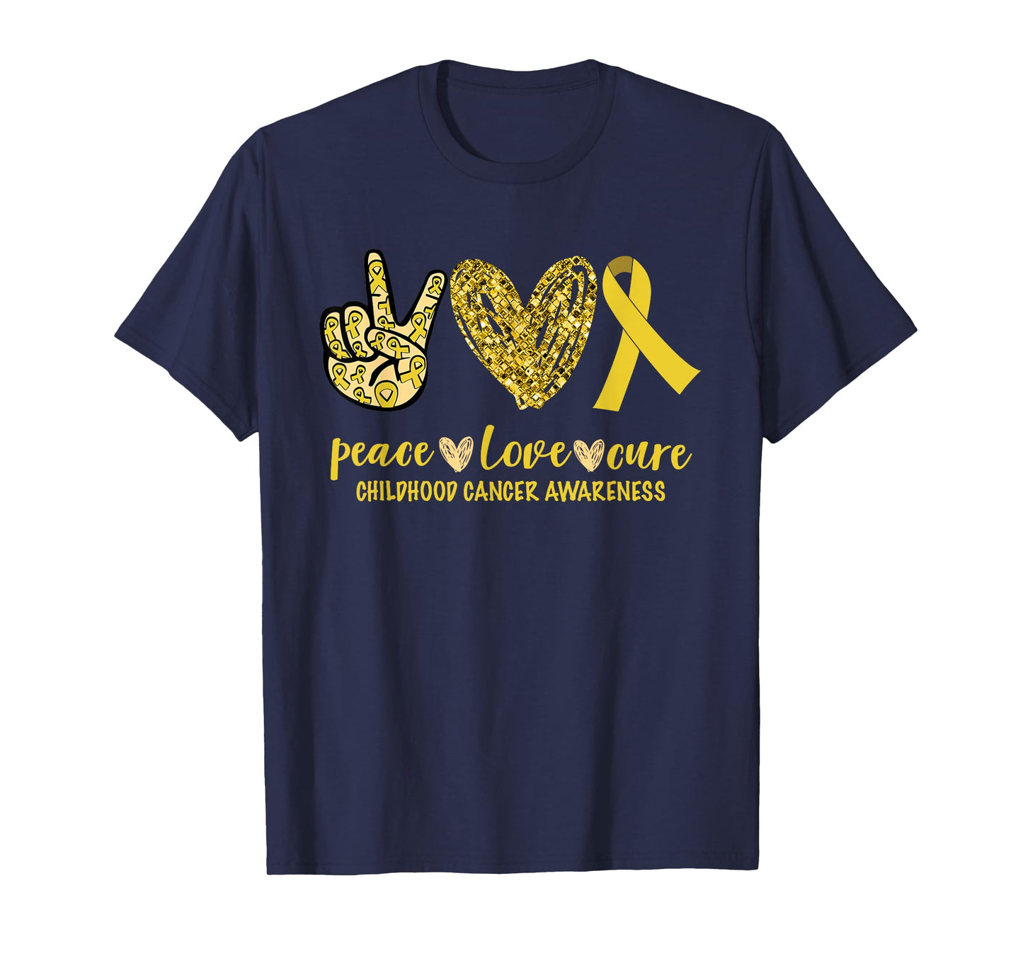 Peace Love Cure Ribbon Childhood Cancer Awareness T-Shirt