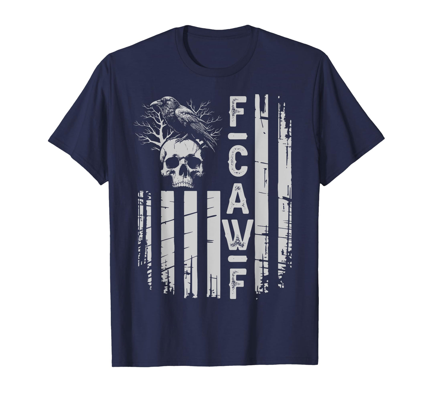 Fcawf Crow US Flag Black Bird Skull Goth F Caw F Adult Humor T-Shirt