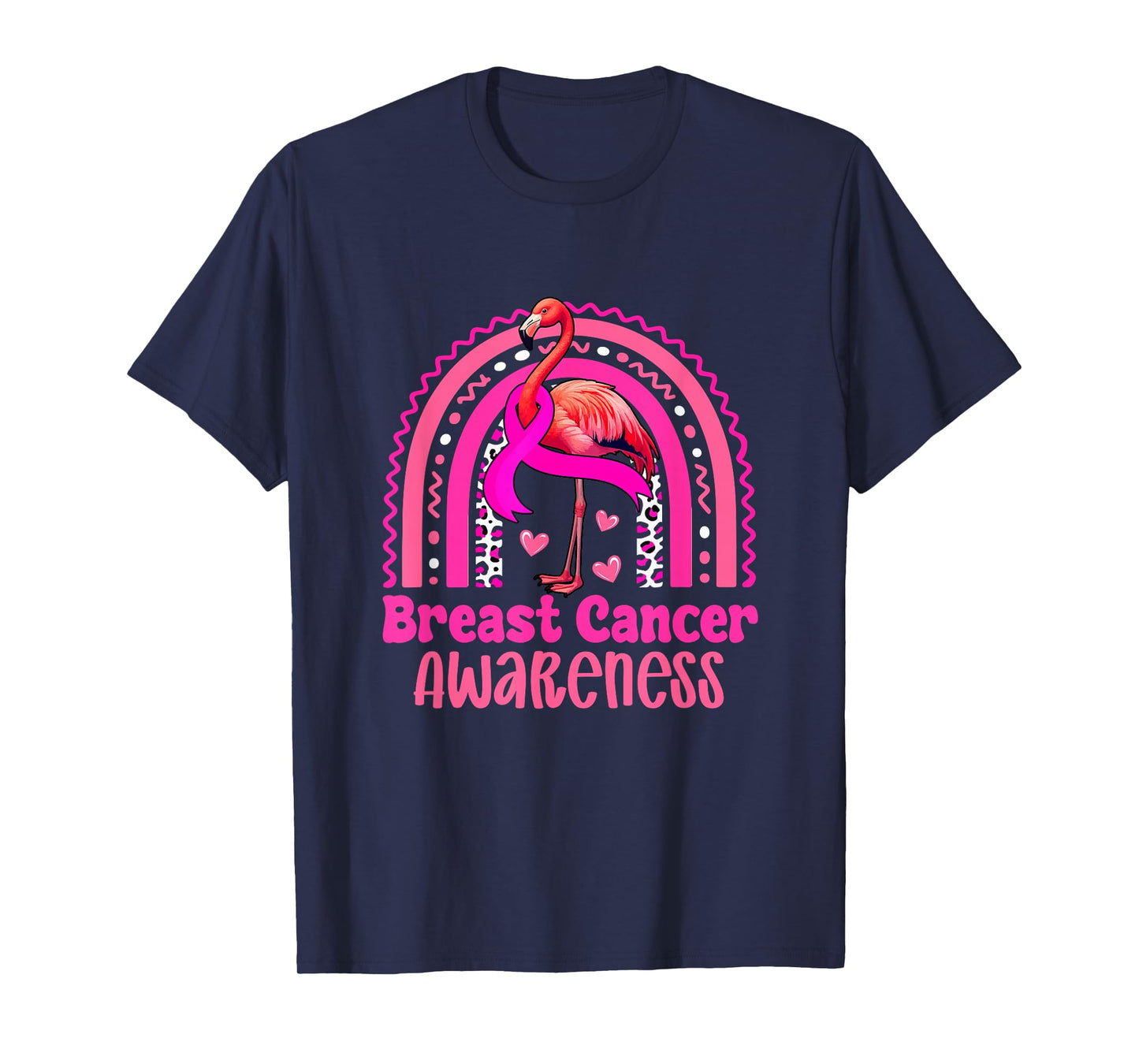 Breast Cancer Awareness Pink Ribbon Flamingo Leopard Rainbow T-Shirt