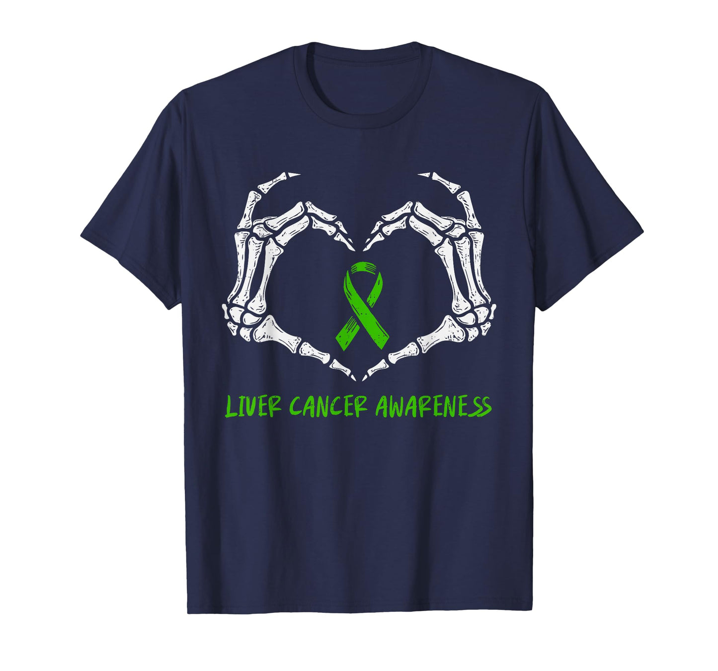 Liver Cancer Awareness Skeleton Heart Ribbon Green Support T-Shirt