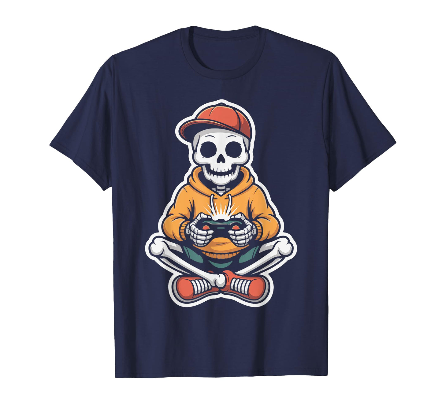 Spooky Halloween Skeleton Gamer Mens Boys Funny Video Play T-Shirt