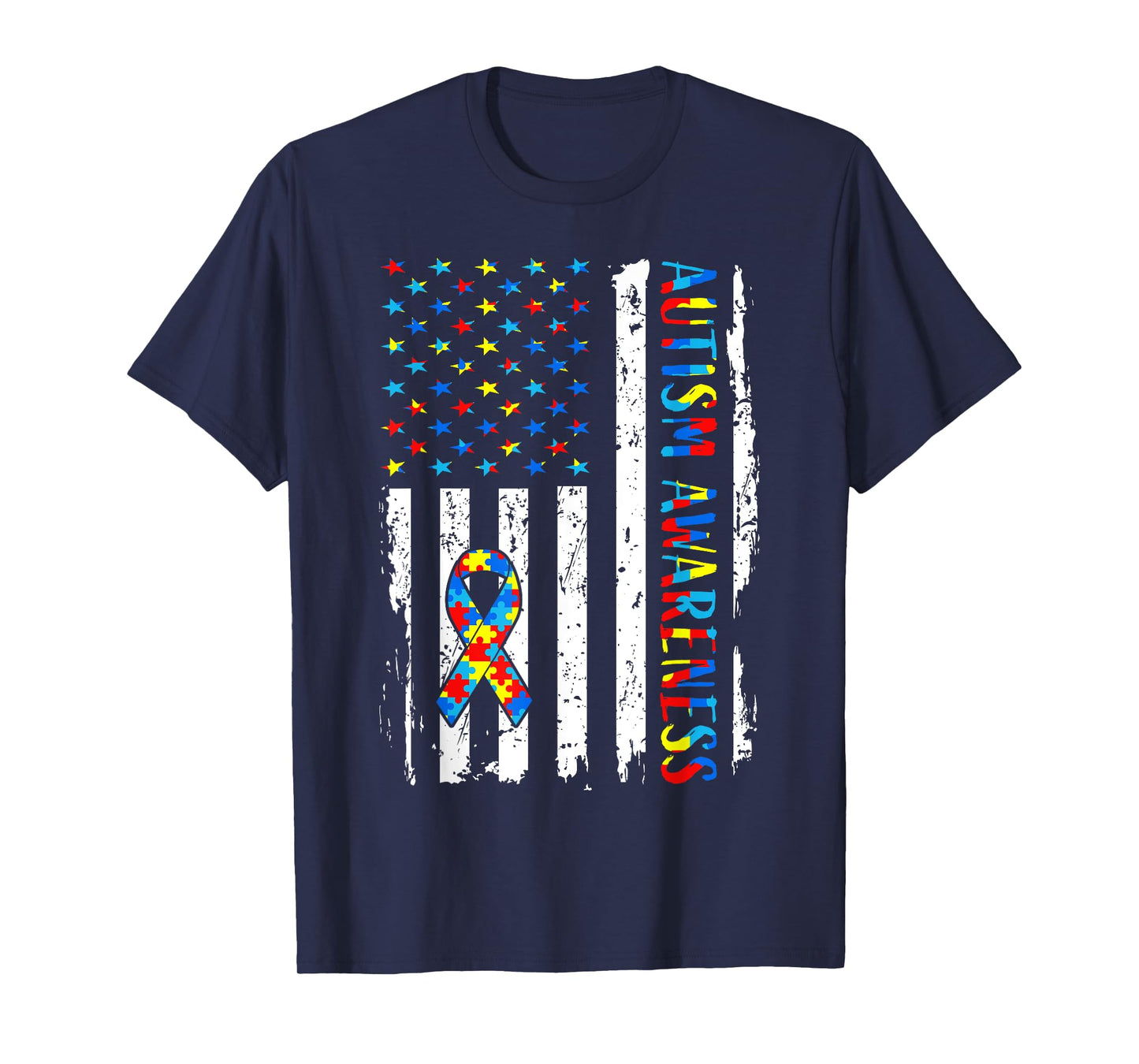 Autism Awareness Mom Dad USA flag Autistic Awareness Autism T-Shirt