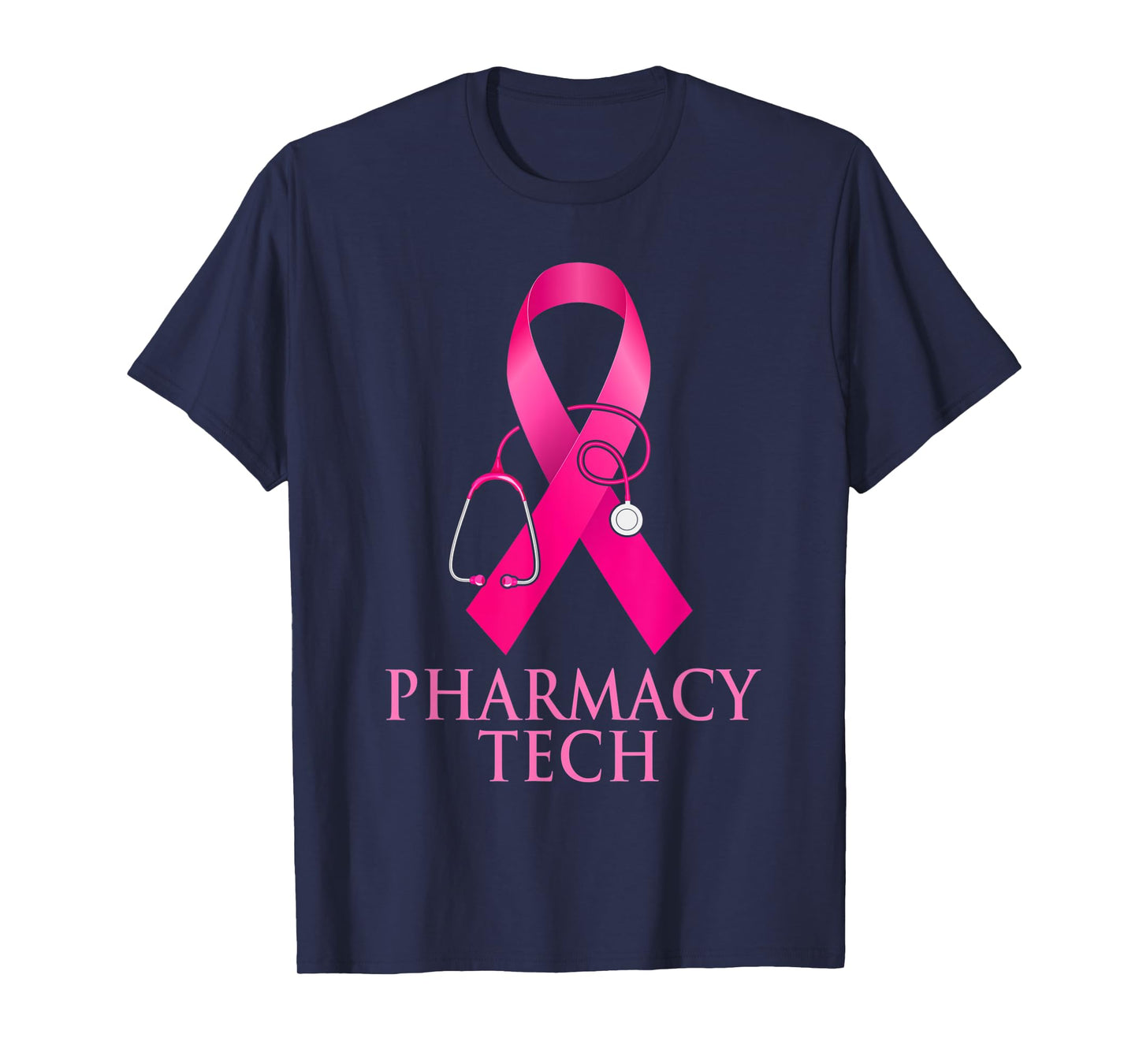 Pharmacy Tech Nurse Stethoscope Pink Heart Breast Cancer T-Shirt