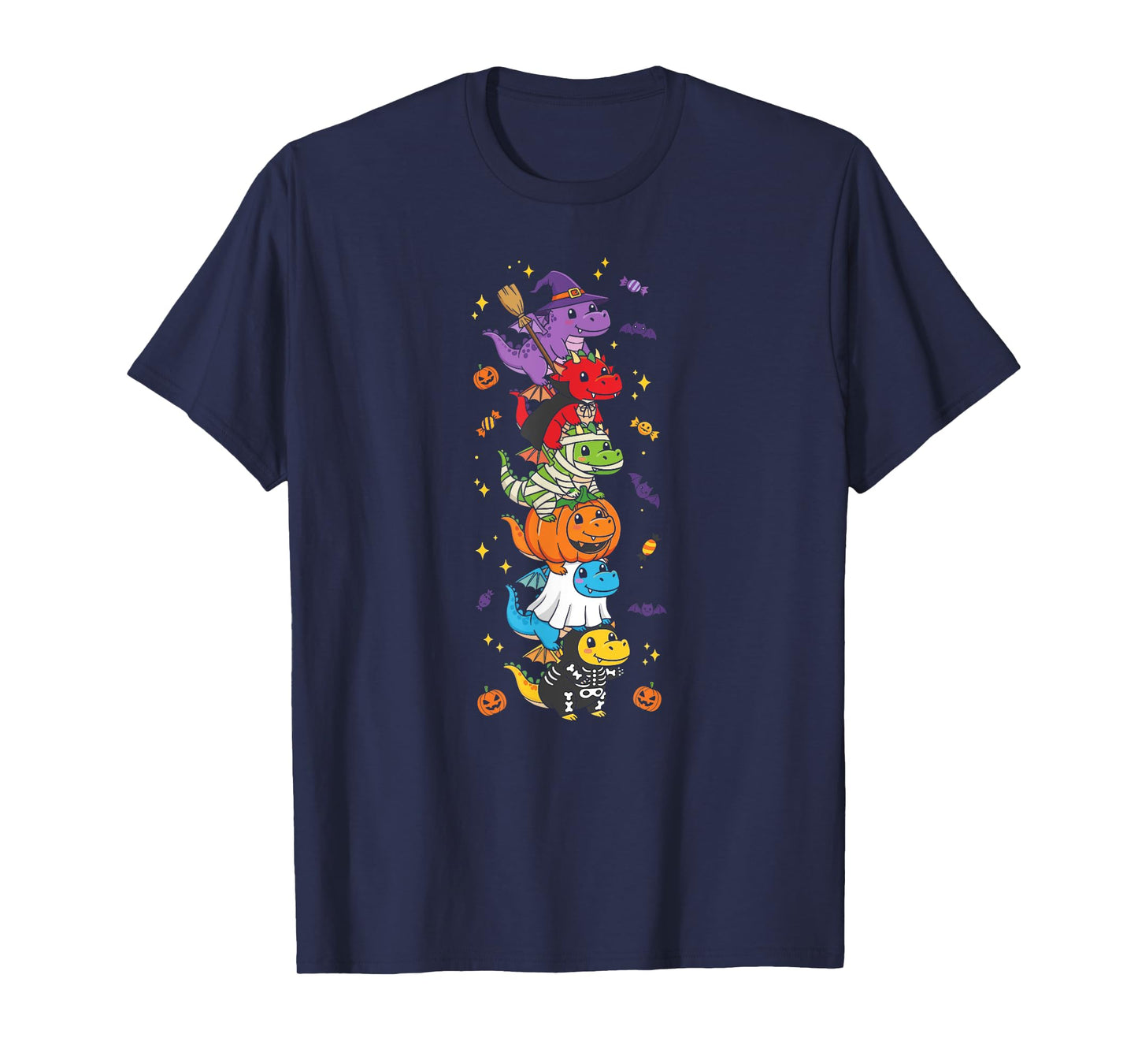 Funny T Rex Witch Vampire Ghost Halloween Kids Mens Womens T-Shirt