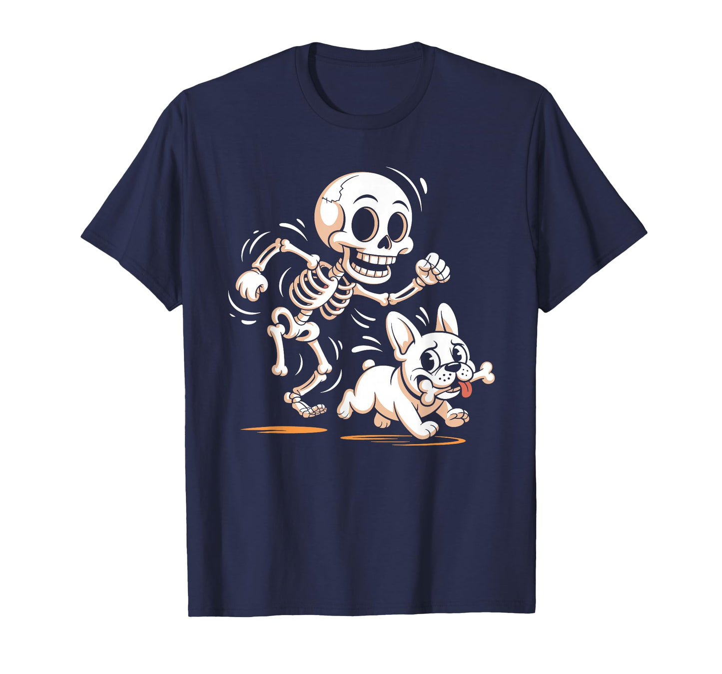 Funny Halloween Dog Skeleton Chasing French Bulldog T-Shirt