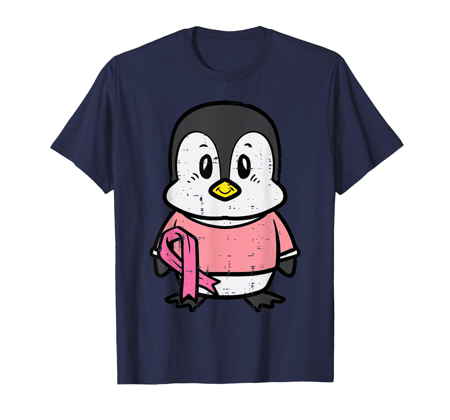 Pink Ribbon Penguin Cute Breast Cancer Awareness Women Kids T-Shirt