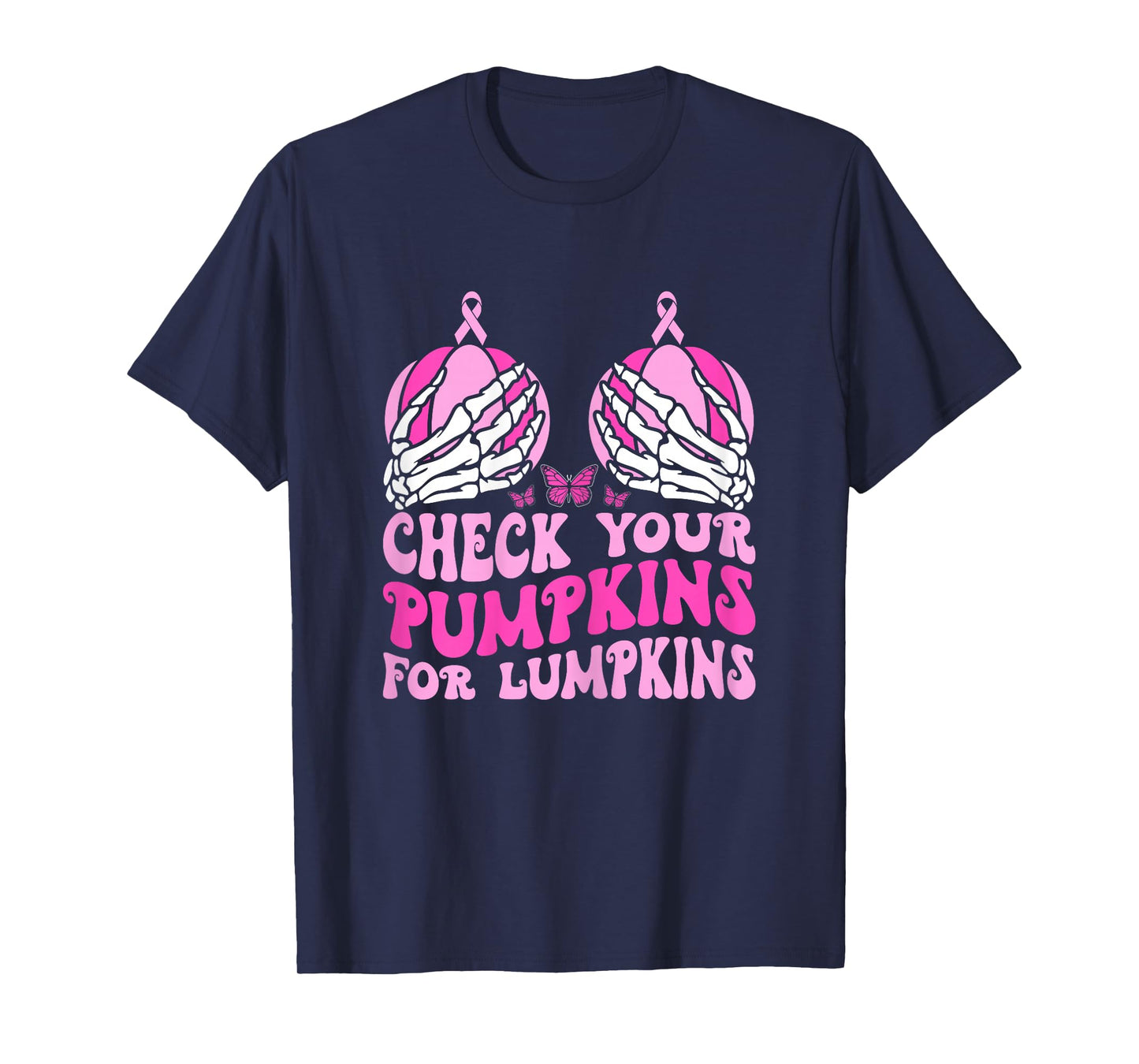 Check Your Pumpkins Breast Cancer Awareness Halloween T-Shirt