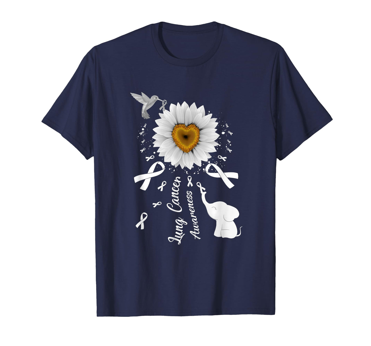 Sunflower Hummingbird Elephant Lung Cancer Awareness T-Shirt