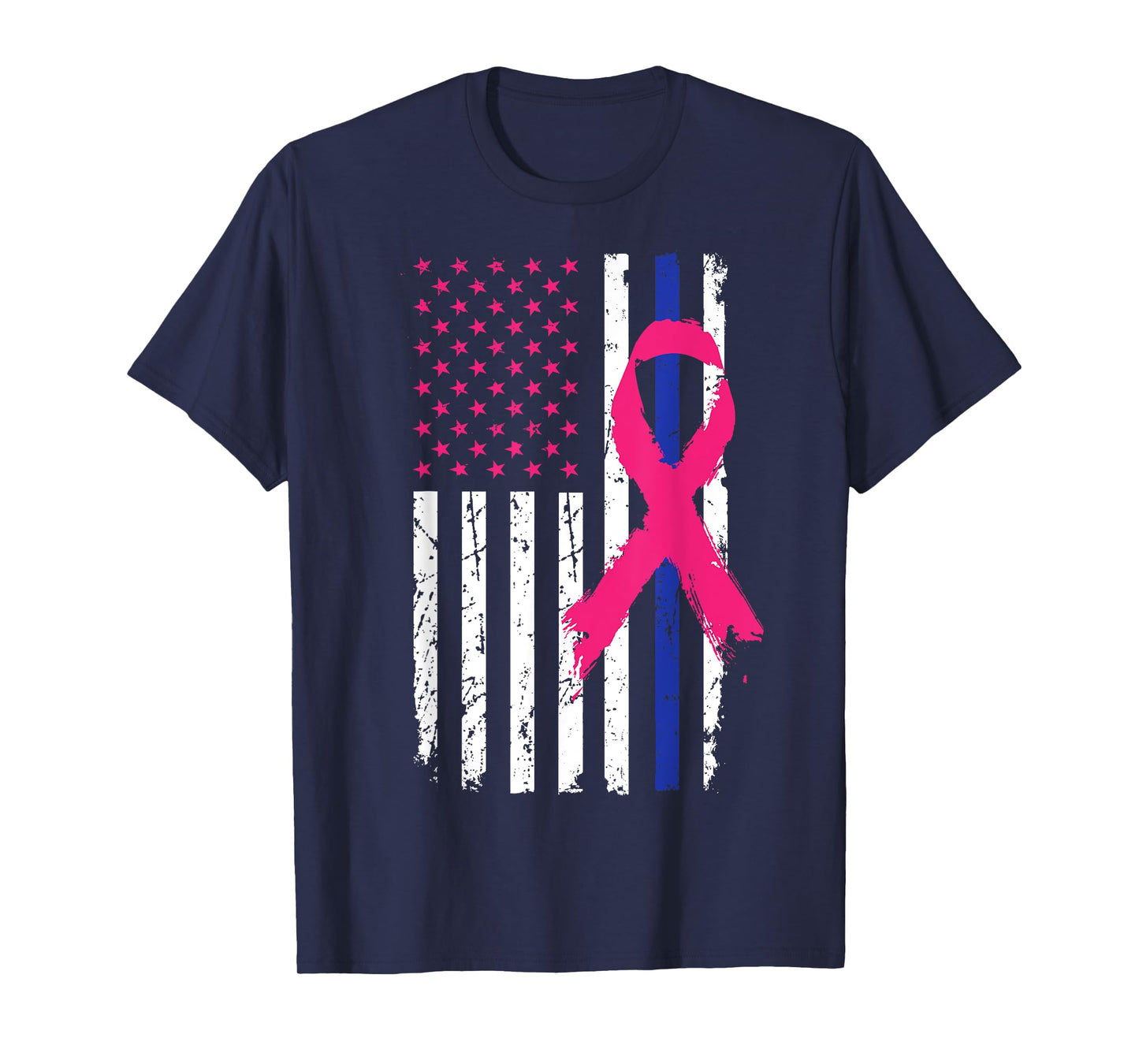 American Police Flag Cool Breast Cancer Awareness Gift T-Shirt