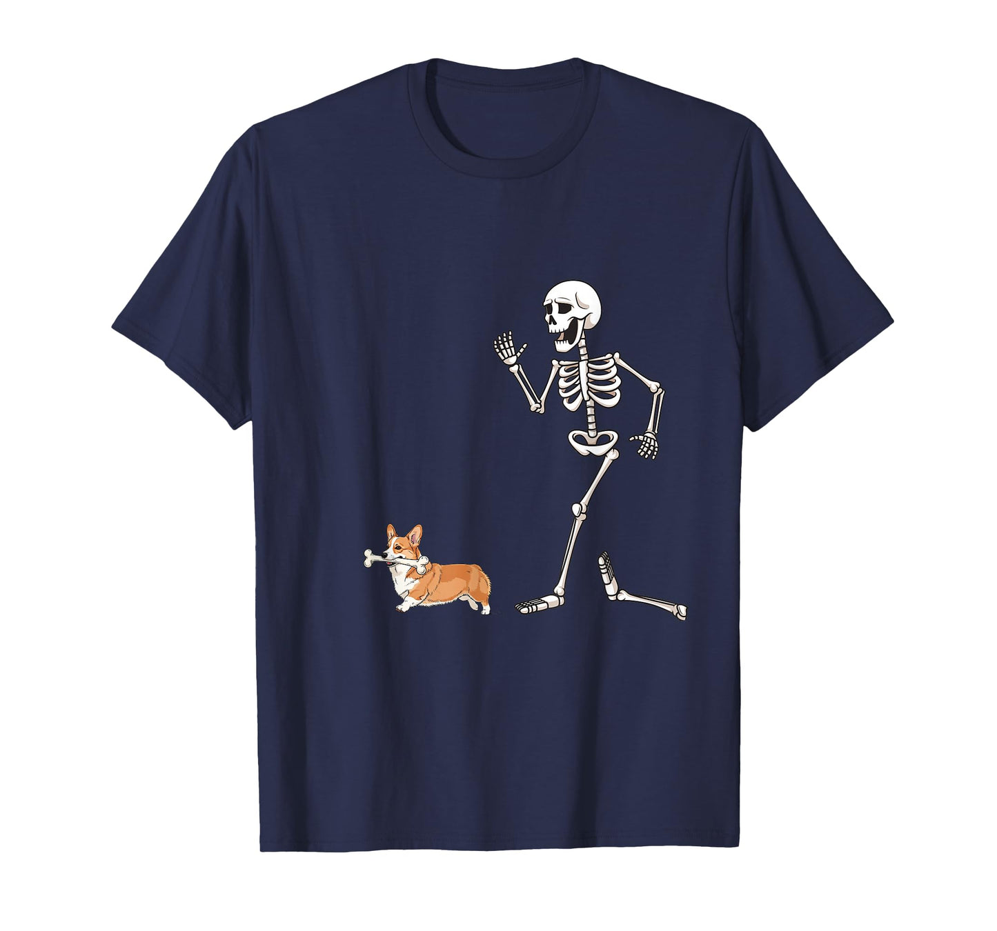 Funny Halloween Pembroke Welsh Corgi and Skeleton T-Shirt