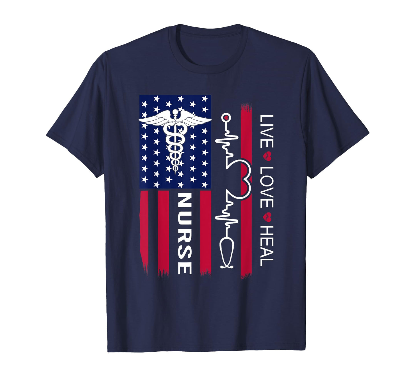 Nurse Stethoscope Heartbeat American Flag Nurse Gifts Weeks T-Shirt