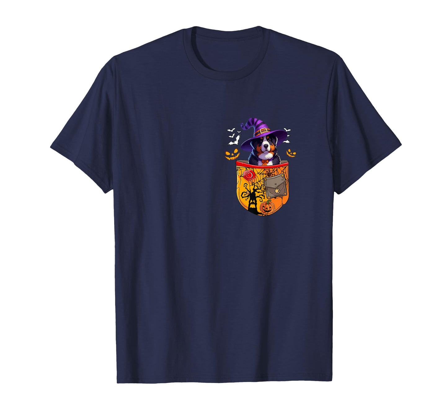 Bernese Mountain As Witch in Pocket Halloween Dog Owner T-Shirt