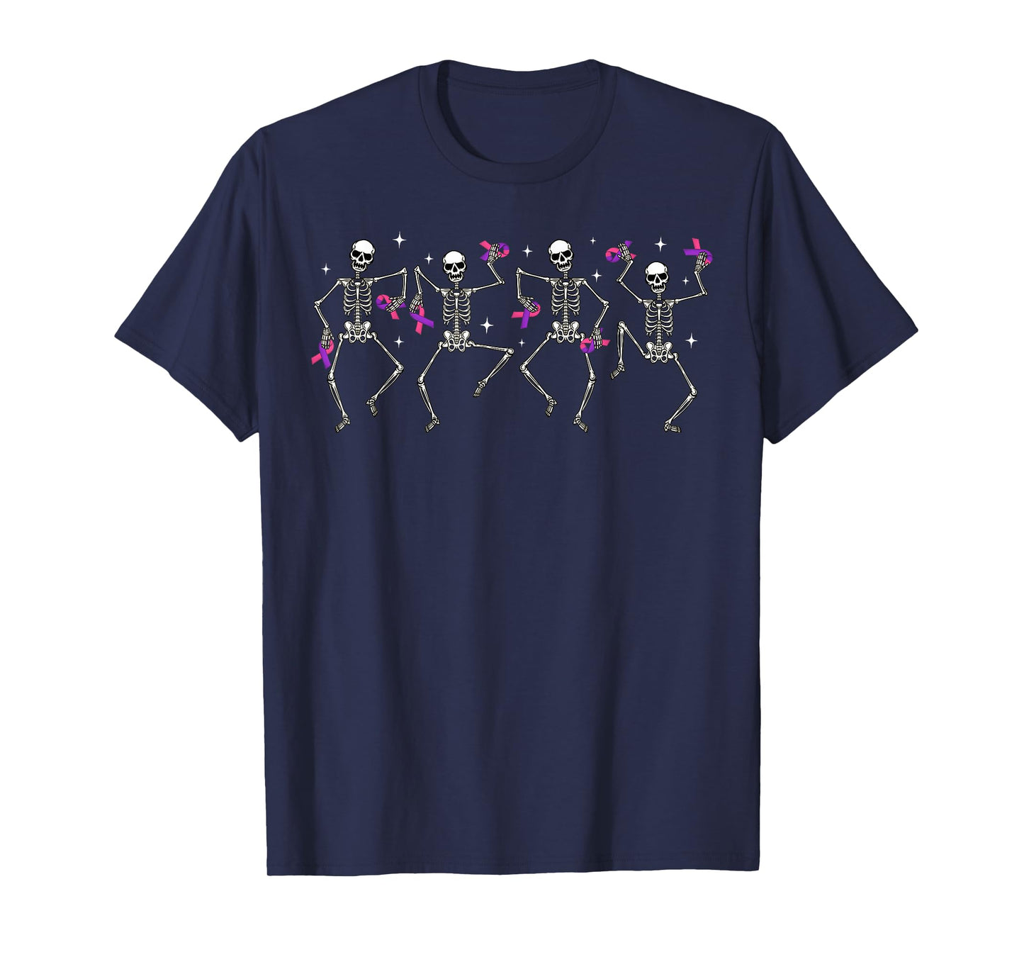 Domestic Violence Breast Cancer Pink Purple Ribbon Skeletons T-Shirt
