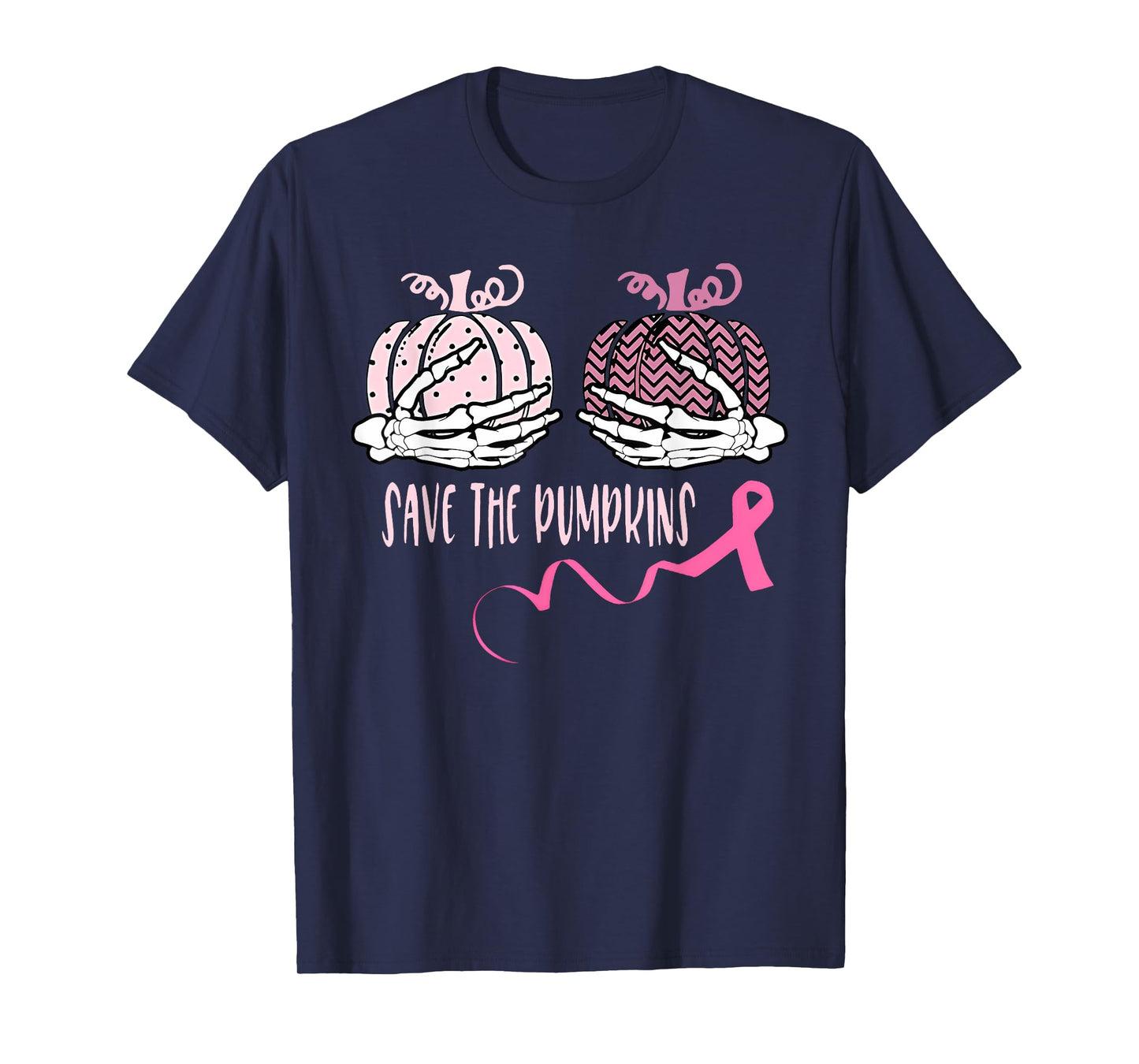 Save The Pumpkins Breast Cancer Awareness Skeleton Halloween T-Shirt