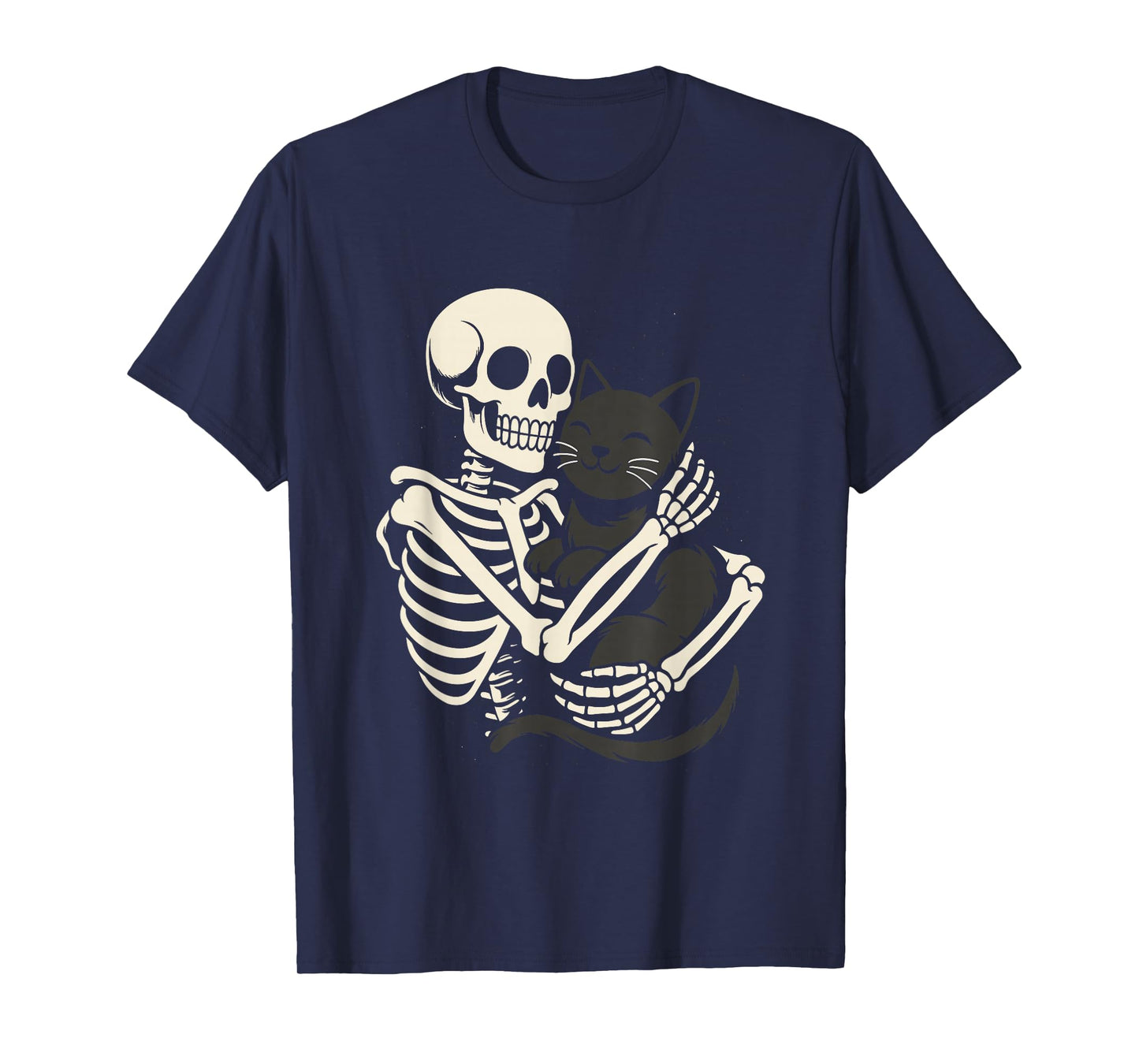 Skeleton Hugging Cat Funny Halloween Spooky Outfit T-Shirt
