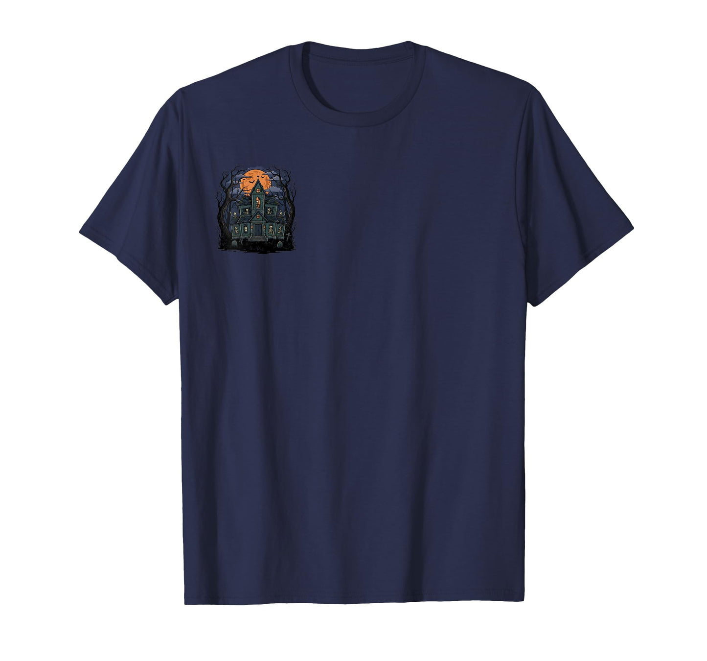 Haunted Skeleton House Mansion Spooky Halloween Moon Tee T-Shirt